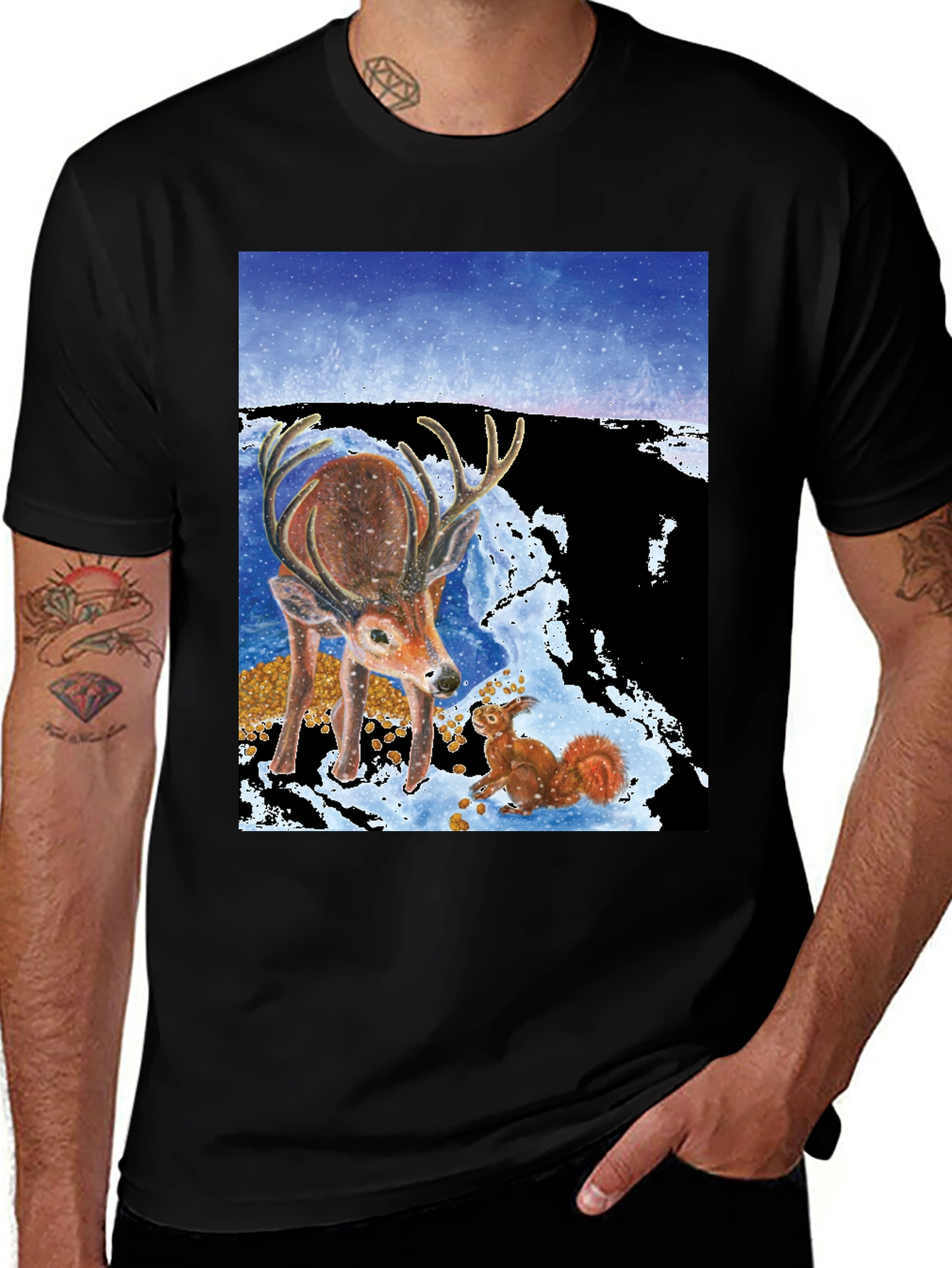 Variant 5 of Winter Deer & Squirrel Graphic Tee