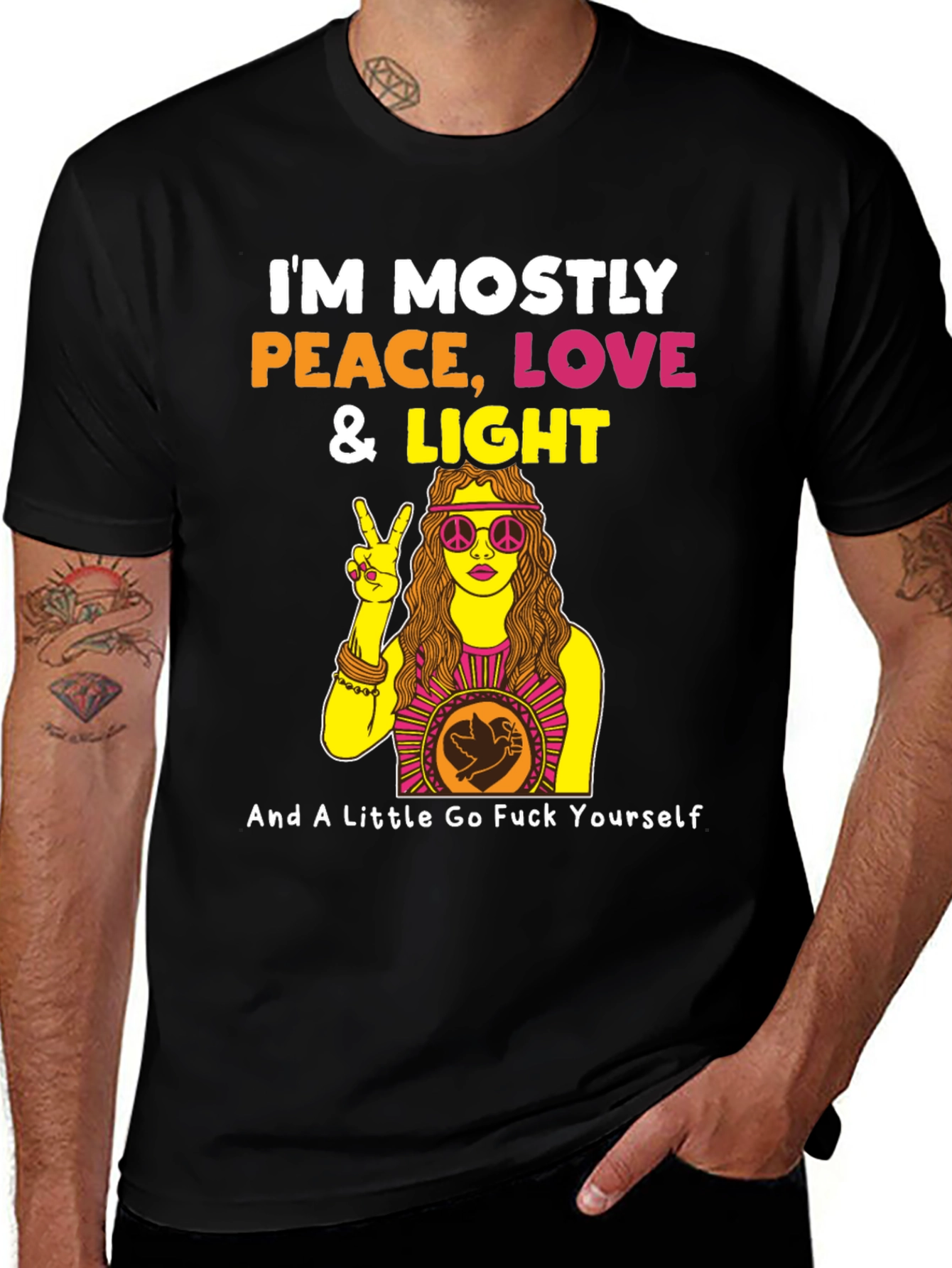 Variant 5 of Peace Love Light Graphic Tee - Hippie Style