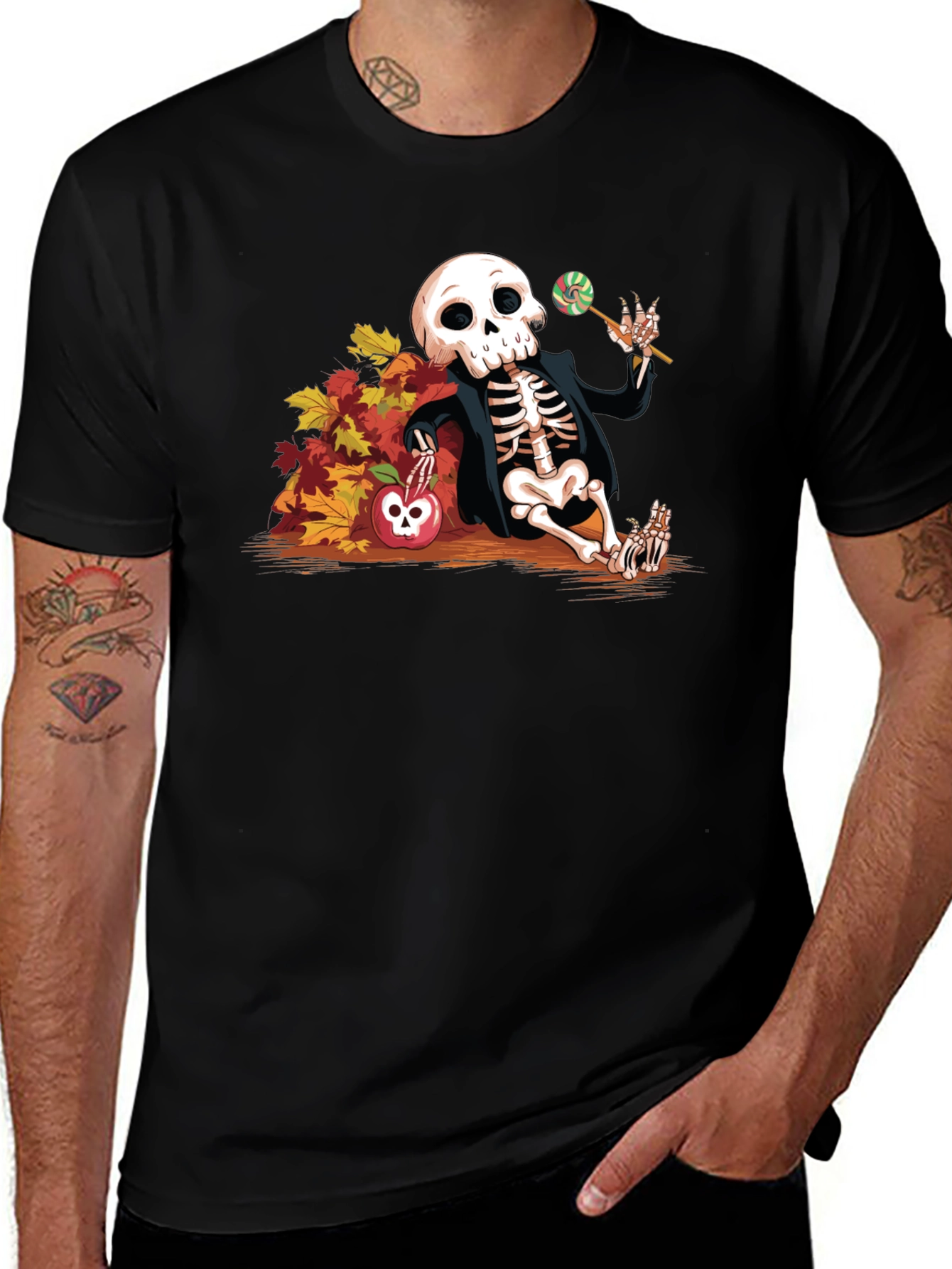 Variant 9 of Skeleton Fall Leaves Apple Halloween T-Shirt