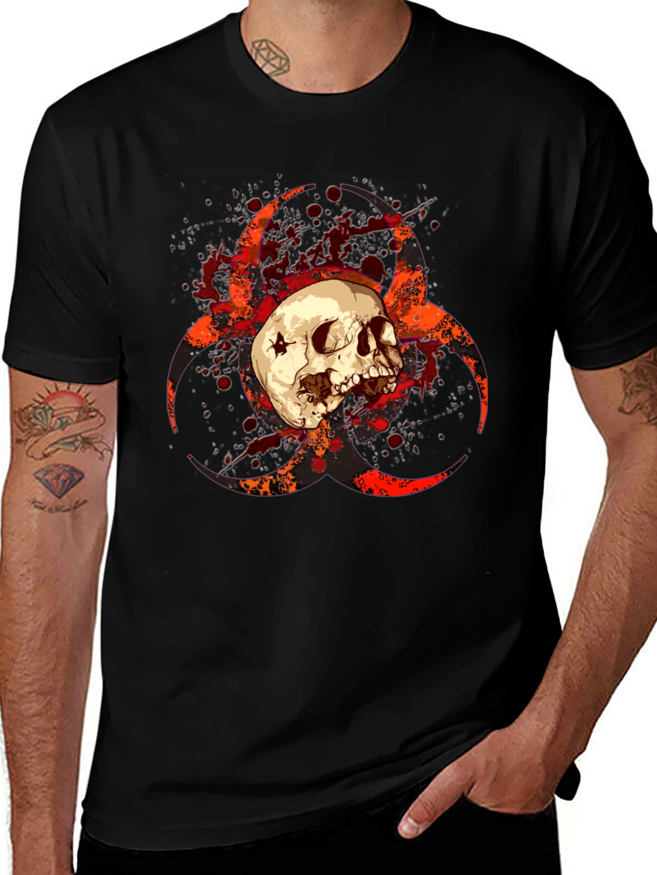 Variant 2 of Biohazard Skull Graphic Tee - Bold Black T-Shirt