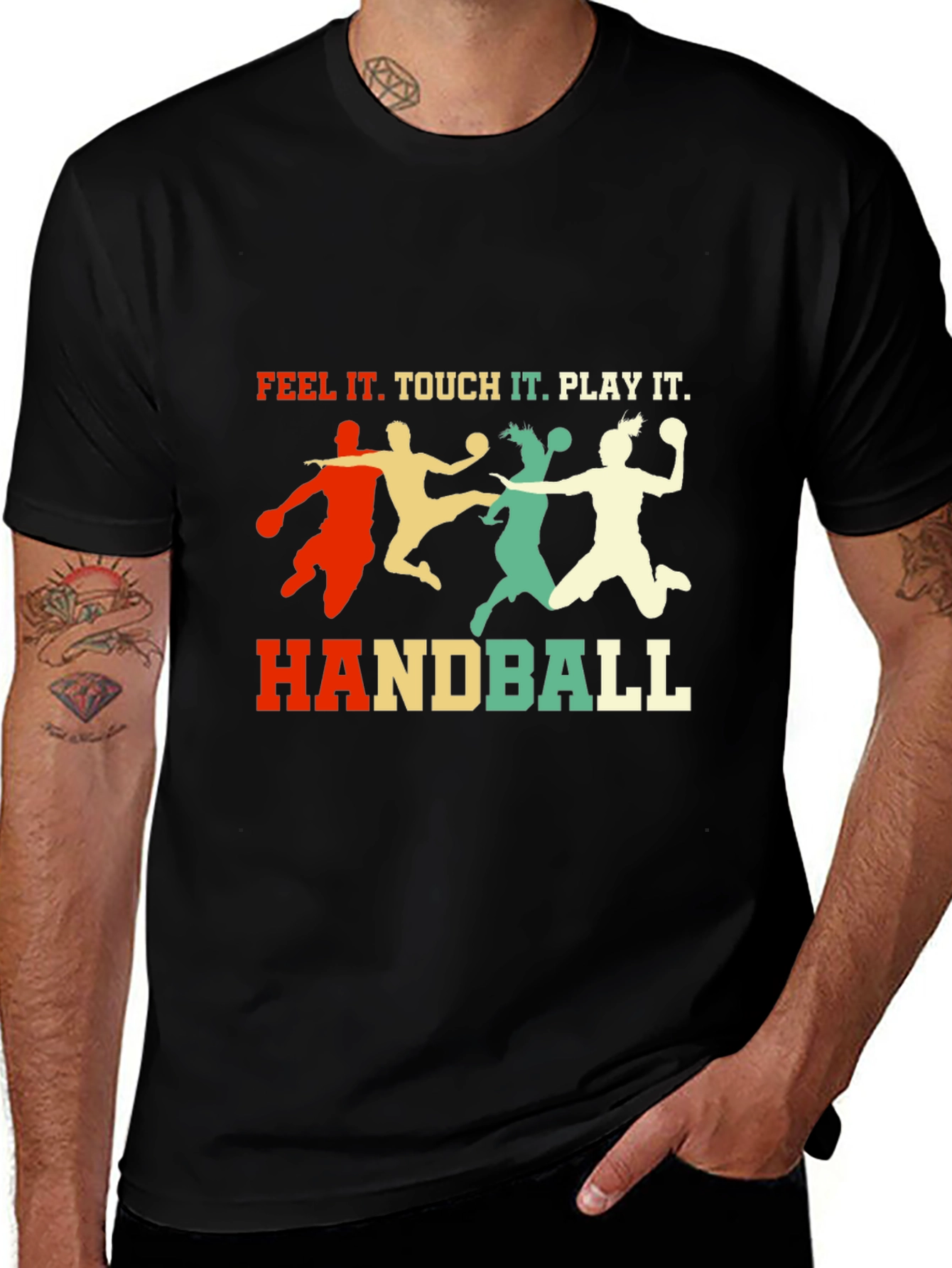 Variant 7 of Retro Handball T-Shirt - Feel It, Touch It, Play It