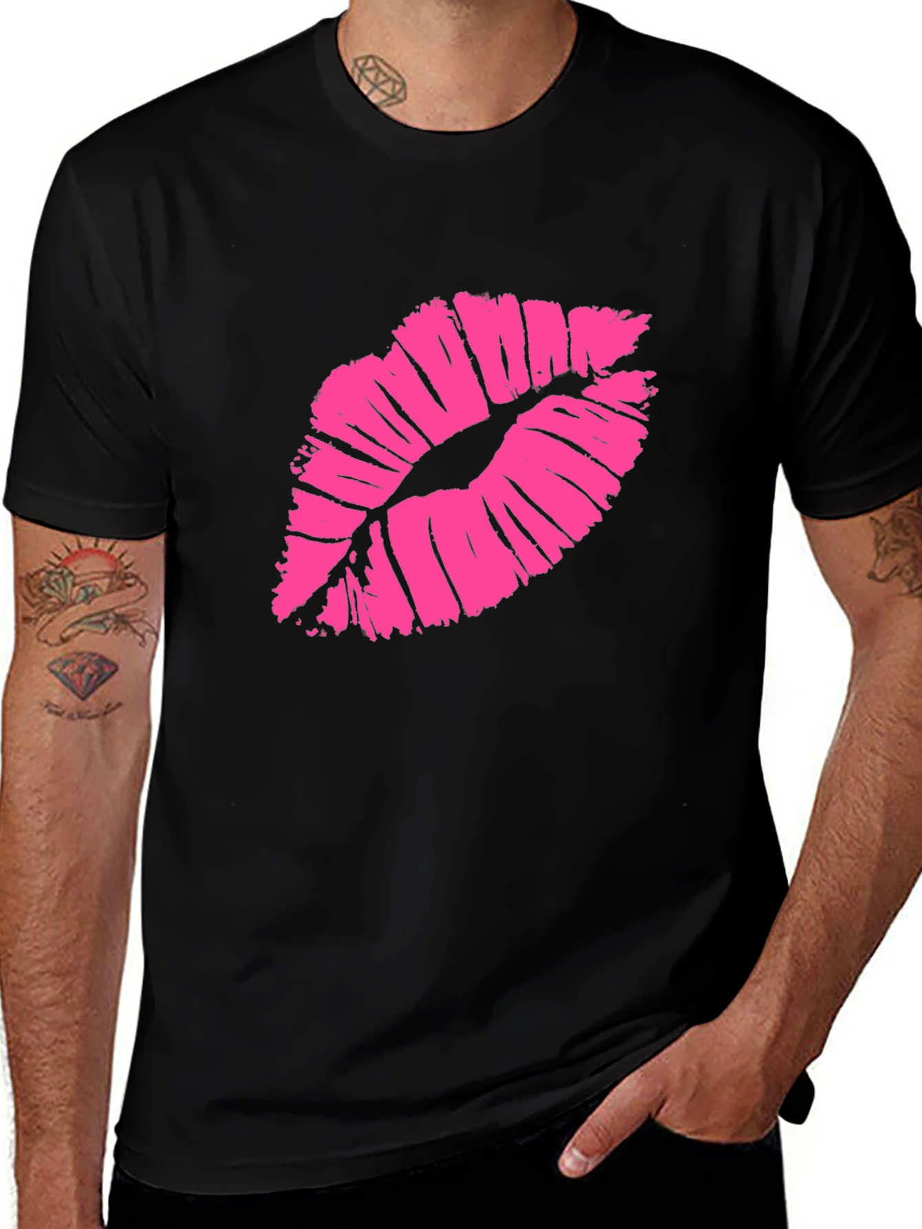 Variant 17 of Kiss Lips Graphic T-Shirt - Stylish Black Tee