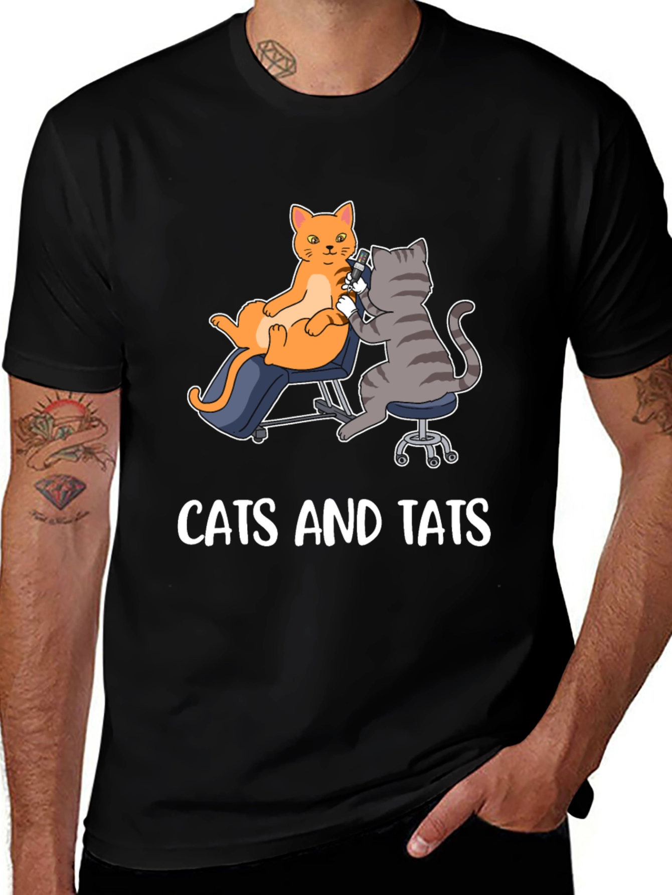Variant 11 of Cats and Tats Graphic Tee - Unique Tattoo Art