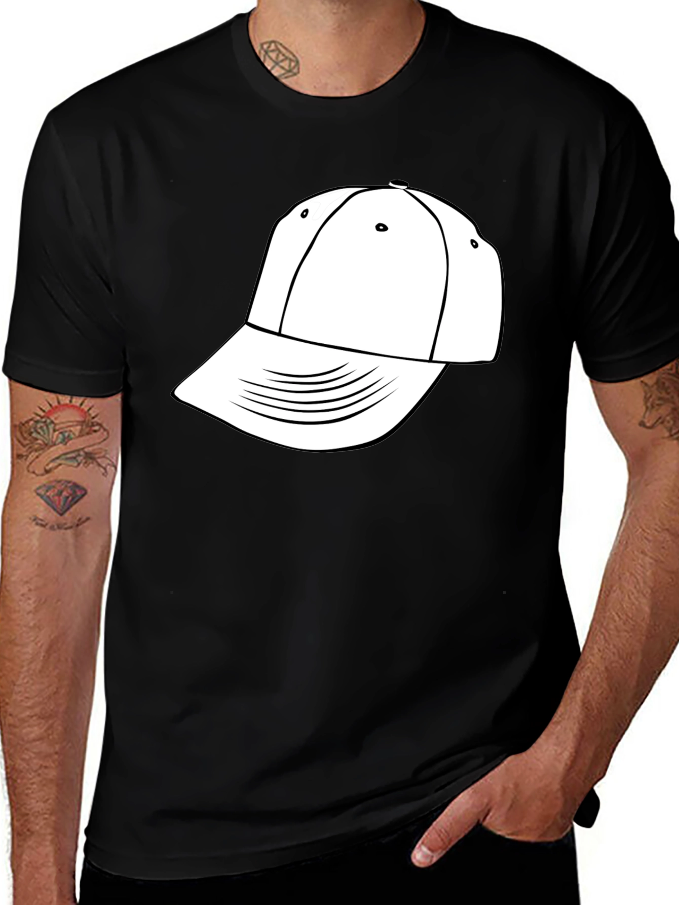 Variant 13 of Cool Black T-Shirt with White Hat Graphic