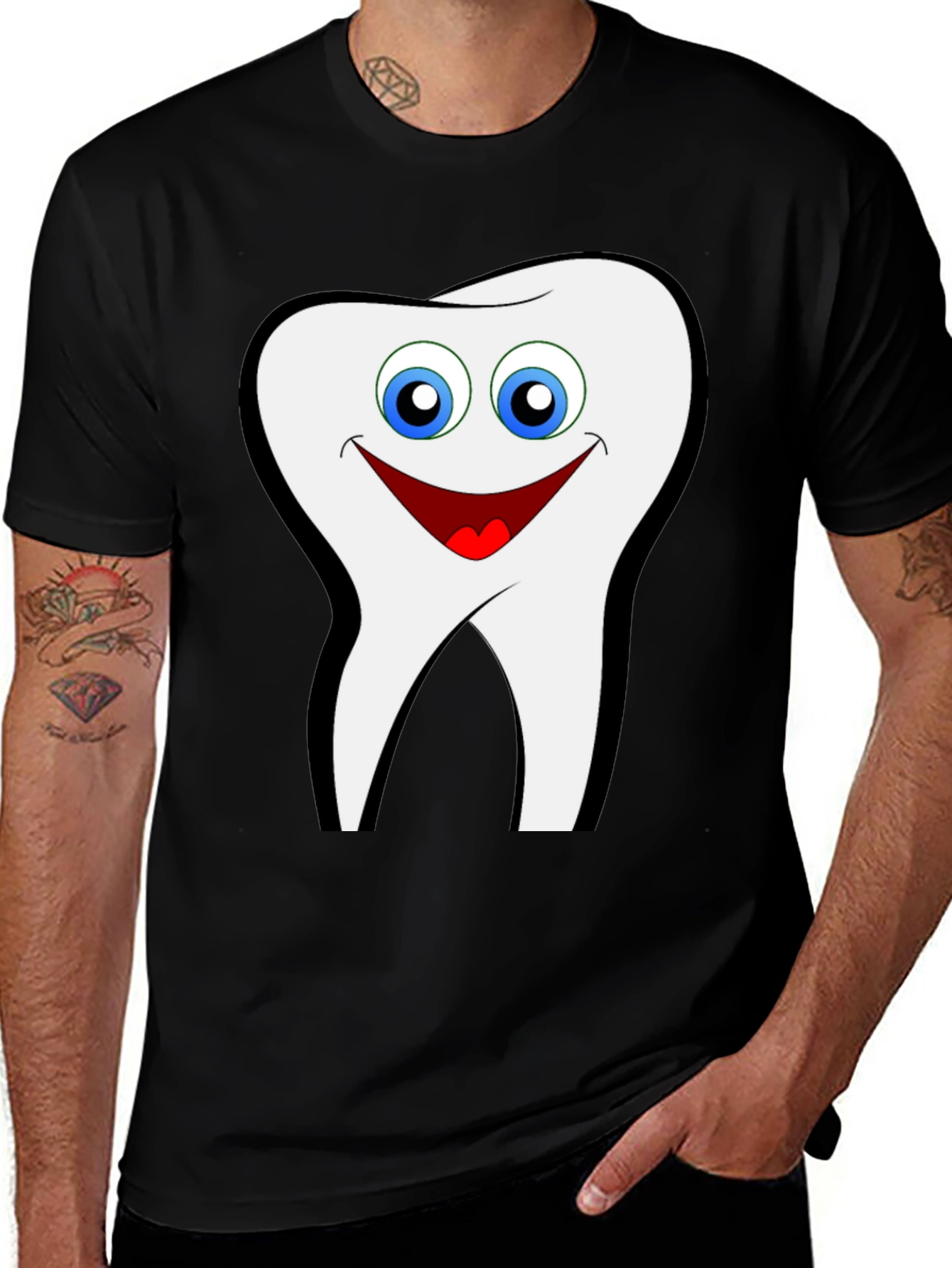 Variant 10 of Smiling Tooth Graphic T-Shirt - Black Cotton Tee