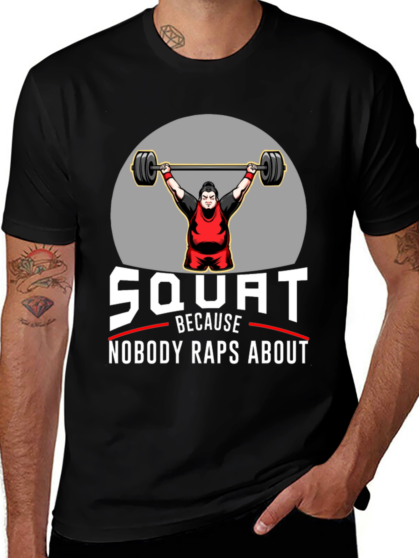Black Squat Nobody Raps About Black Graphic T-Shirt main image