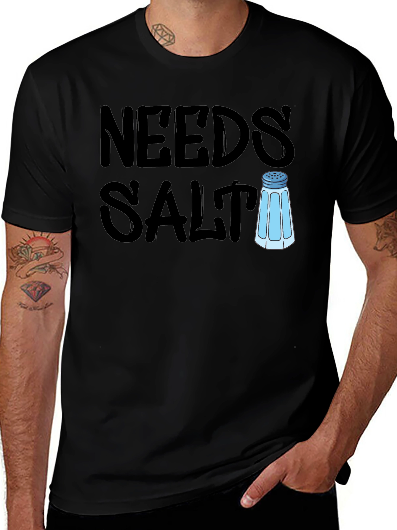 Variant 17 of Needs Salt T-Shirt Funny Foodie Tee