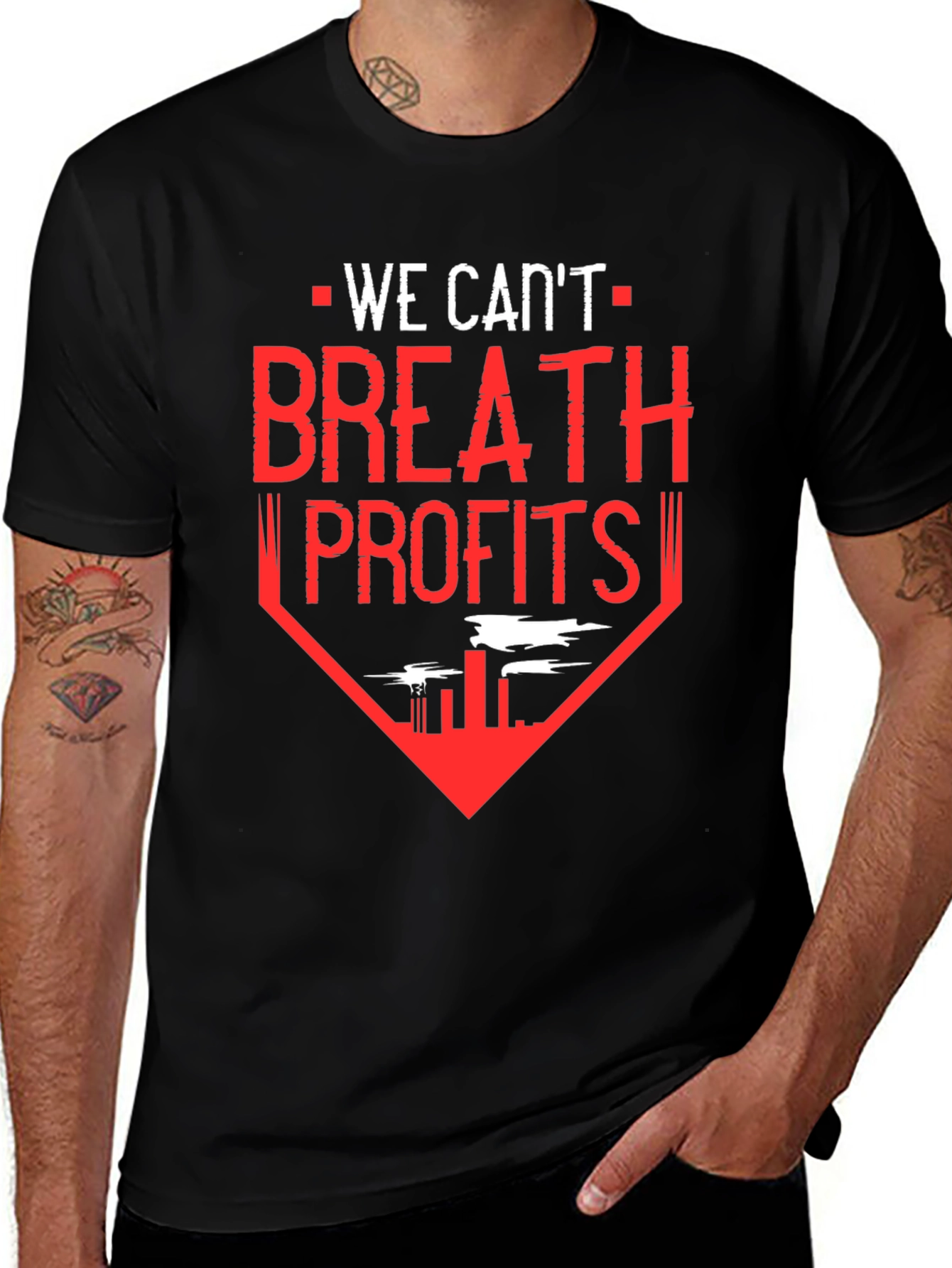 Variant 30 of We Can't Breath Profits Black Graphic Tee
