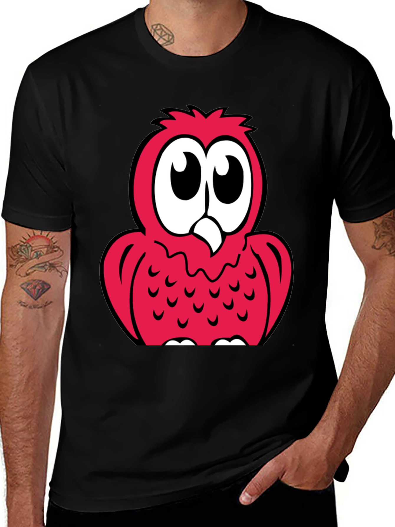 Variant 5 of Cartoon Owl T-Shirt - Black Cotton Blend