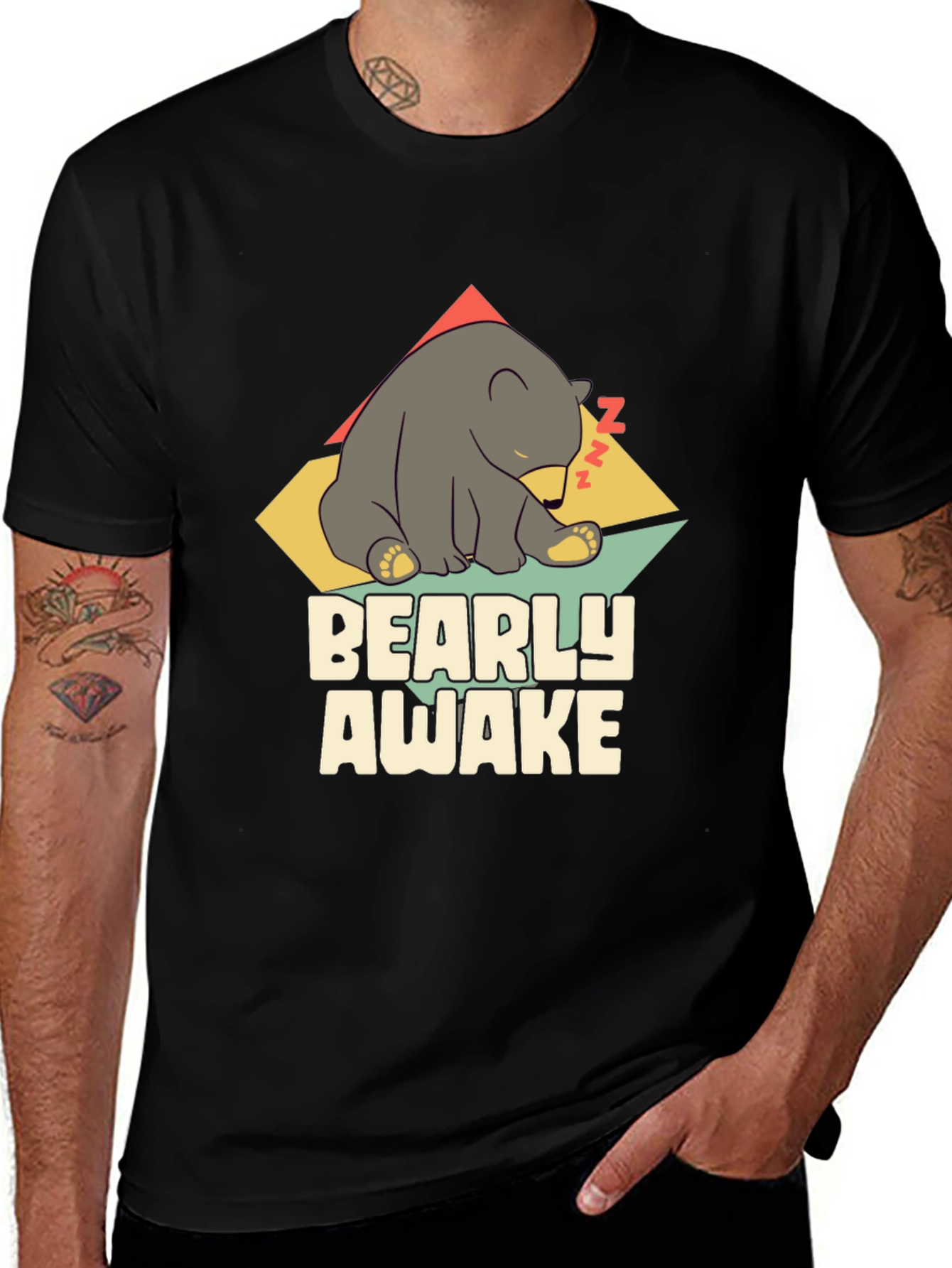 Variant 14 of Bearly Awake Men's Black Graphic T-Shirt