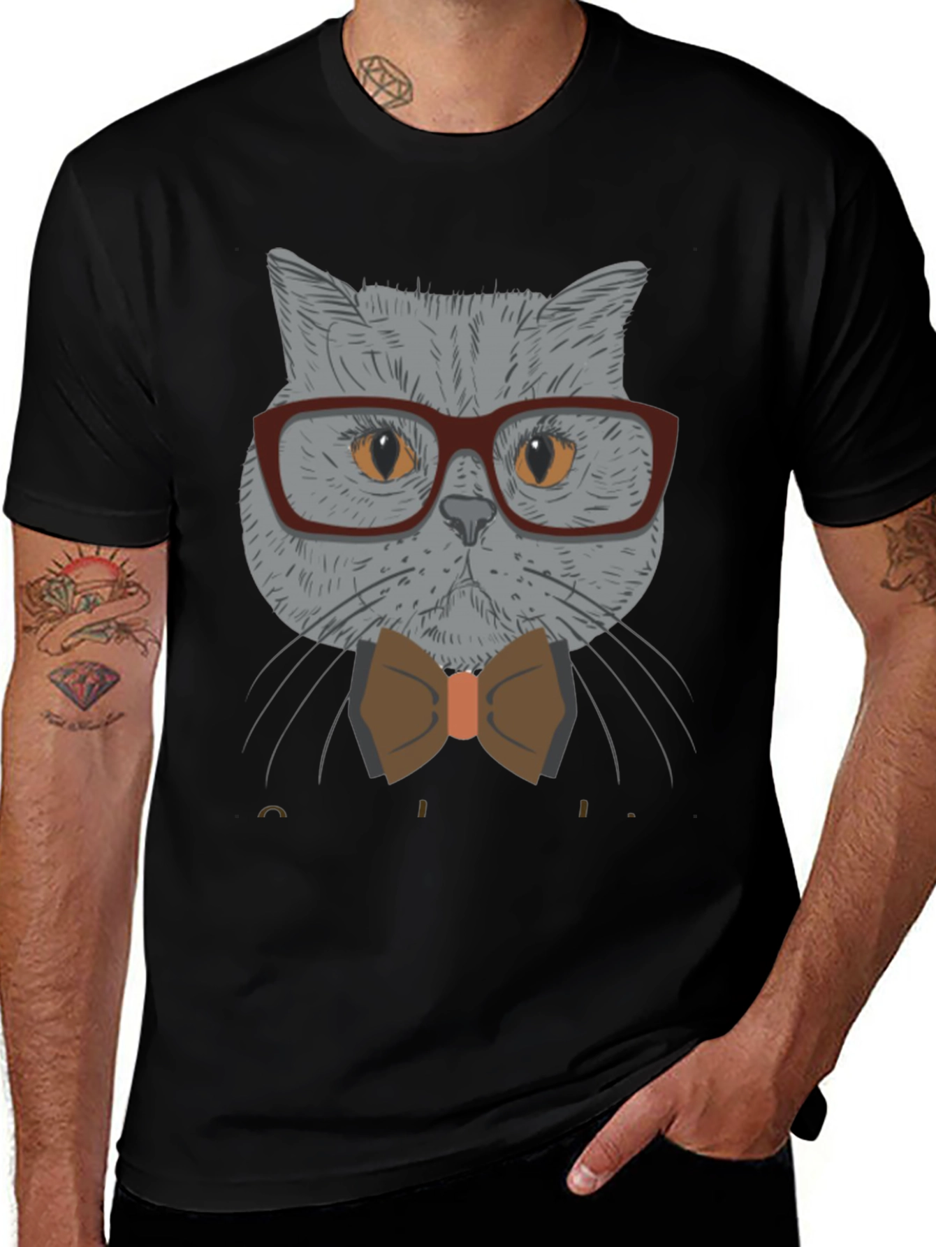 Variant 13 of Cat in Glasses Bow Tie T-Shirt - Stylish Mens Tee