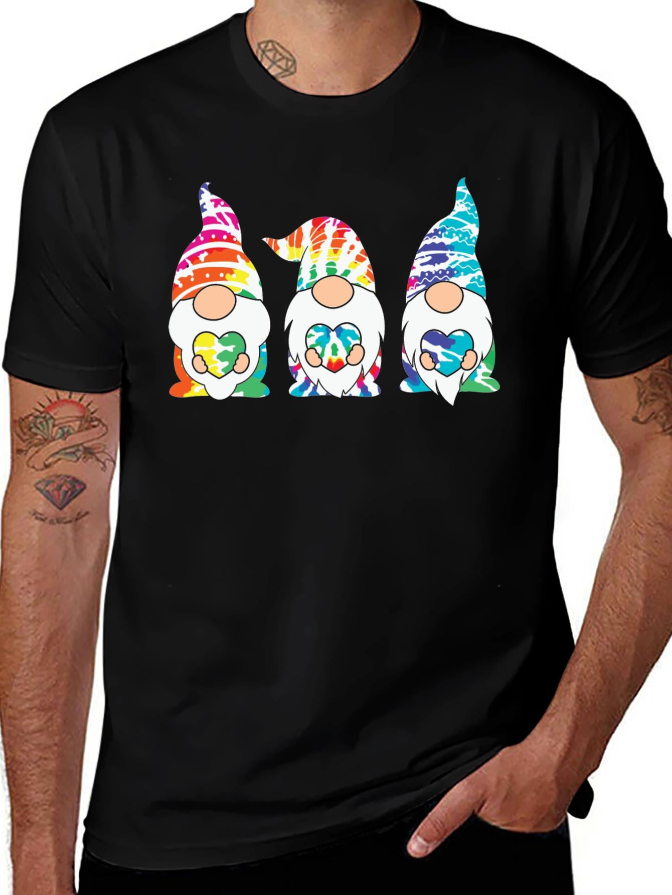 Variant 4 of Tie-Dye Gnome Graphic Tee - Unisex Black T-Shirt
