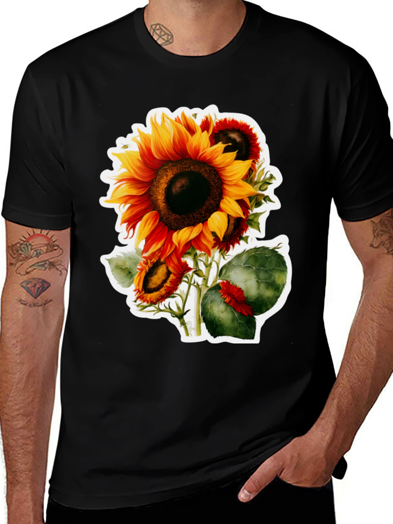 Variant 21 of Sunflower Graphic Tee - Black Cotton Blend