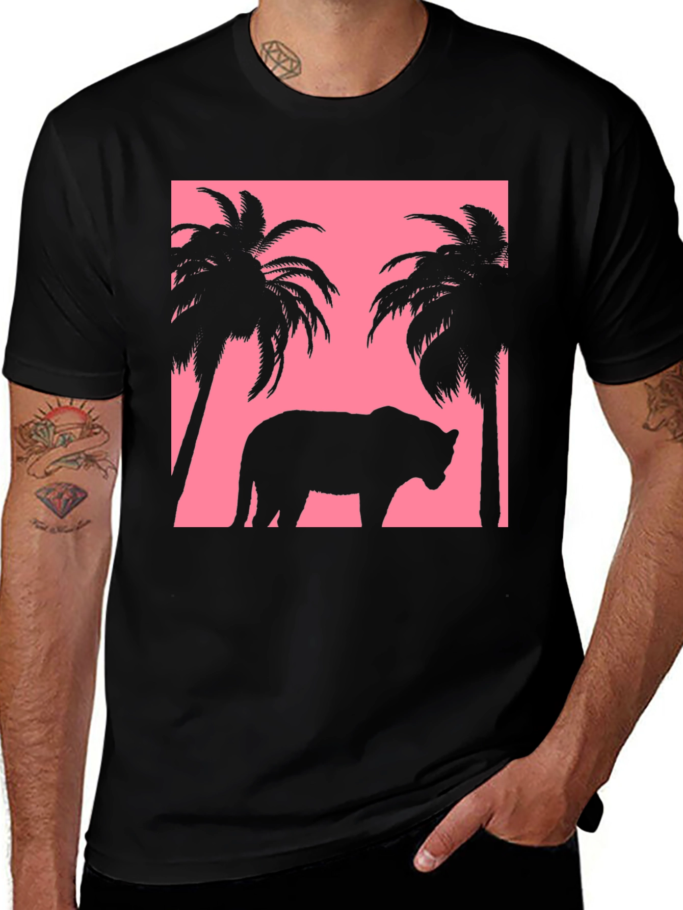 Variant 30 of Retro Panther Palm Tee - Black Graphic T-Shirt