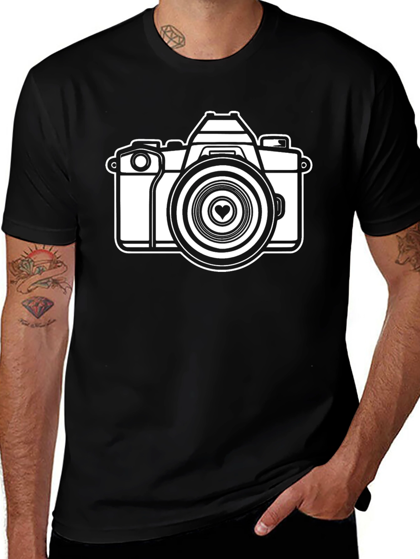 Variant 9 of Retro Camera Graphic Tee - Black Cotton T-Shirt