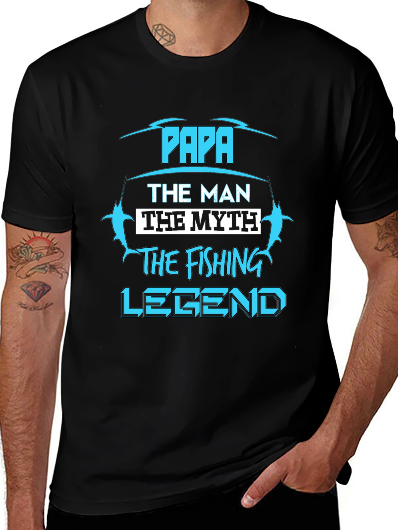 Variant 19 of Papa Fishing Legend Graphic T-Shirt - Black