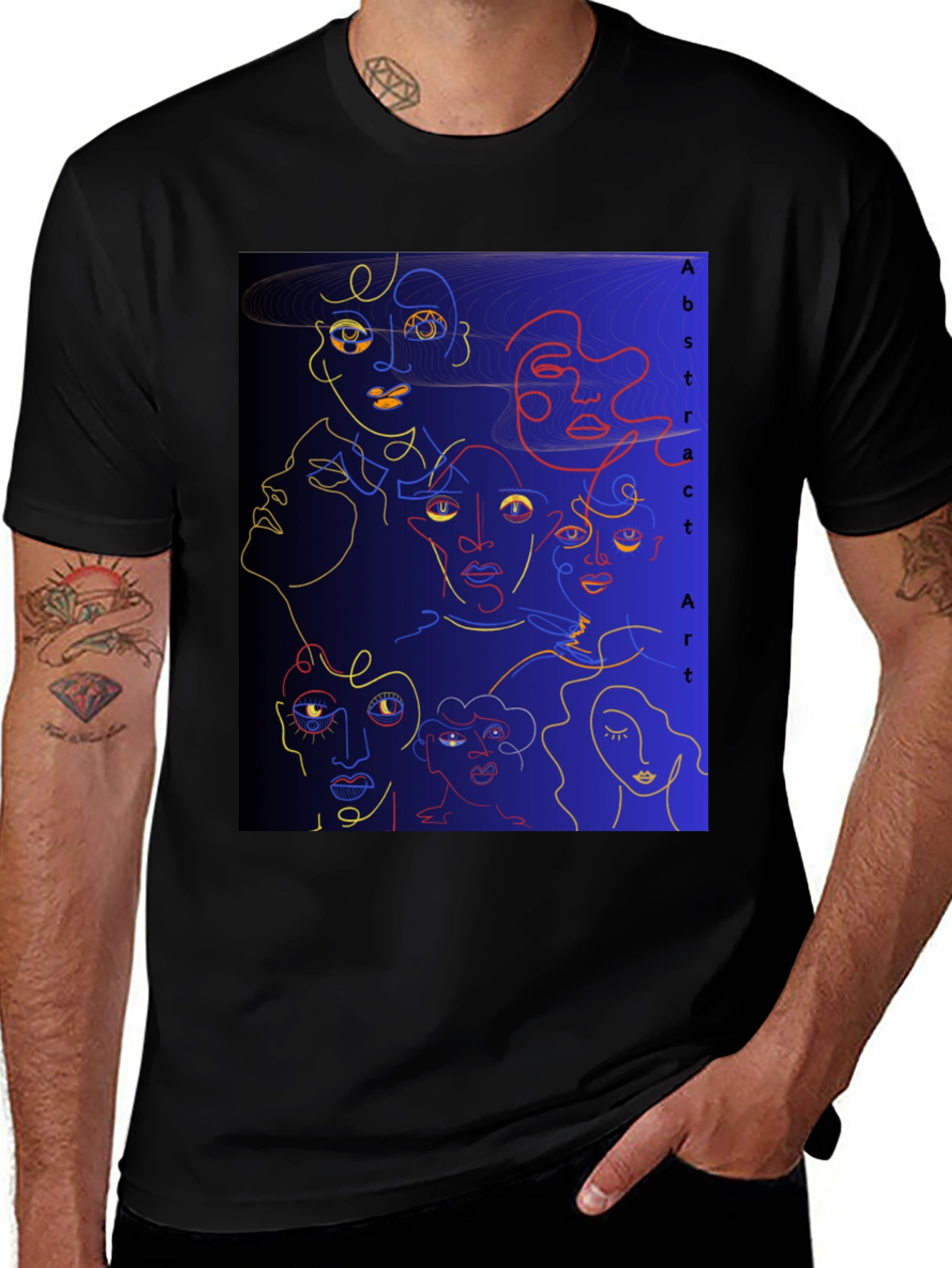 Abstract Art Faces Graphic Tee - Modern Style