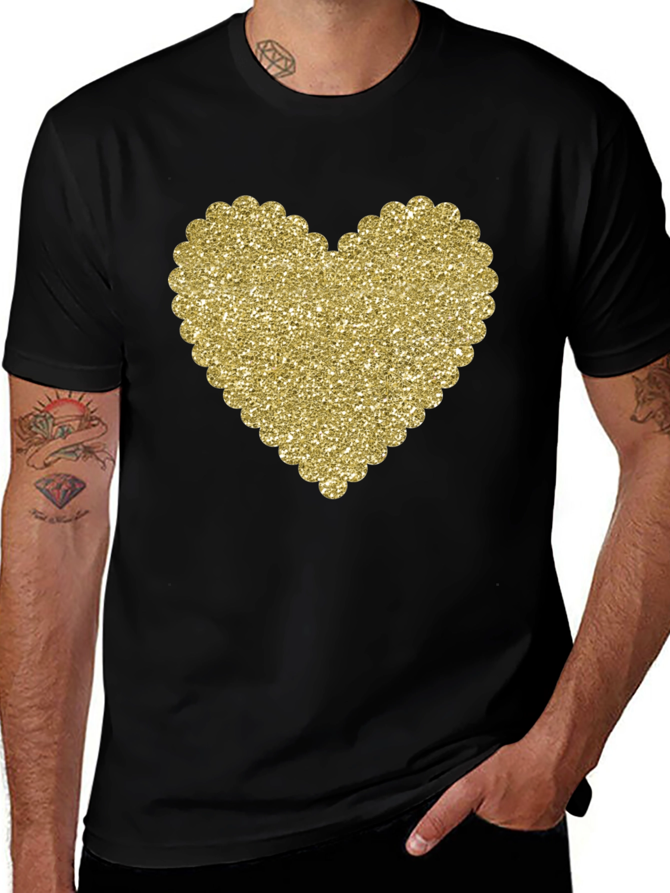 Variant 5 of Glitter Heart Graphic Black T-Shirt