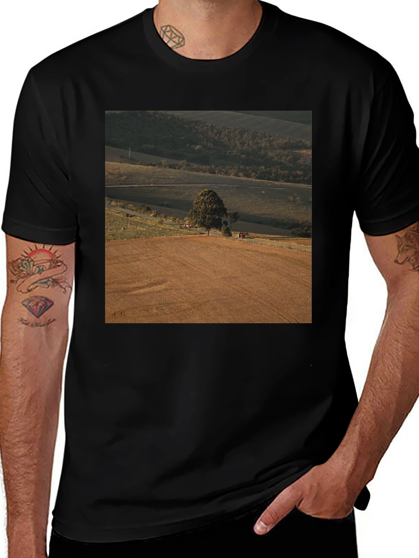 Variant 24 of Scenic Landscape Graphic Tee - Black Cotton Comfort