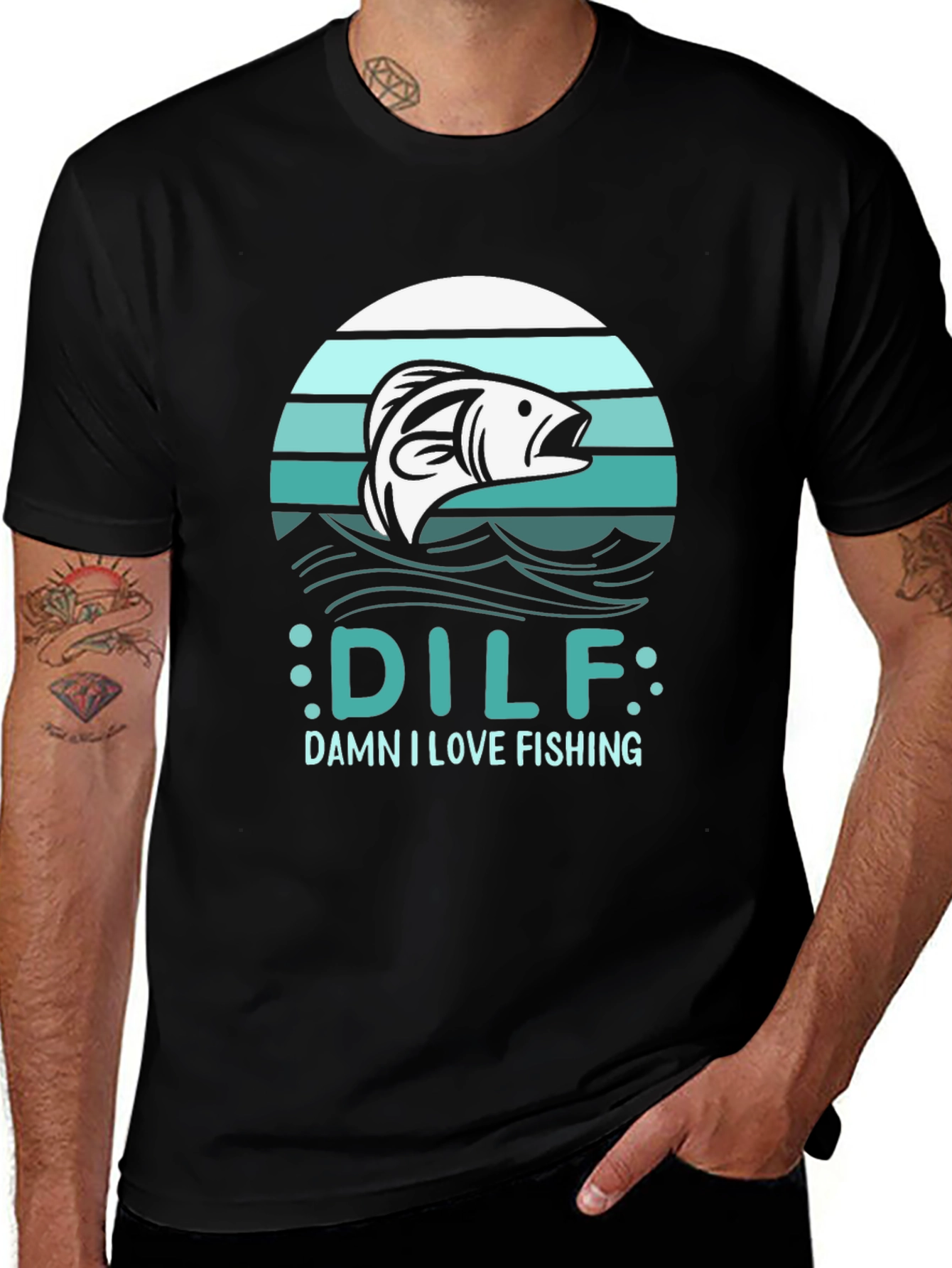 Variant 2 of DILF Damn I Love Fishing Men's Black T-Shirt