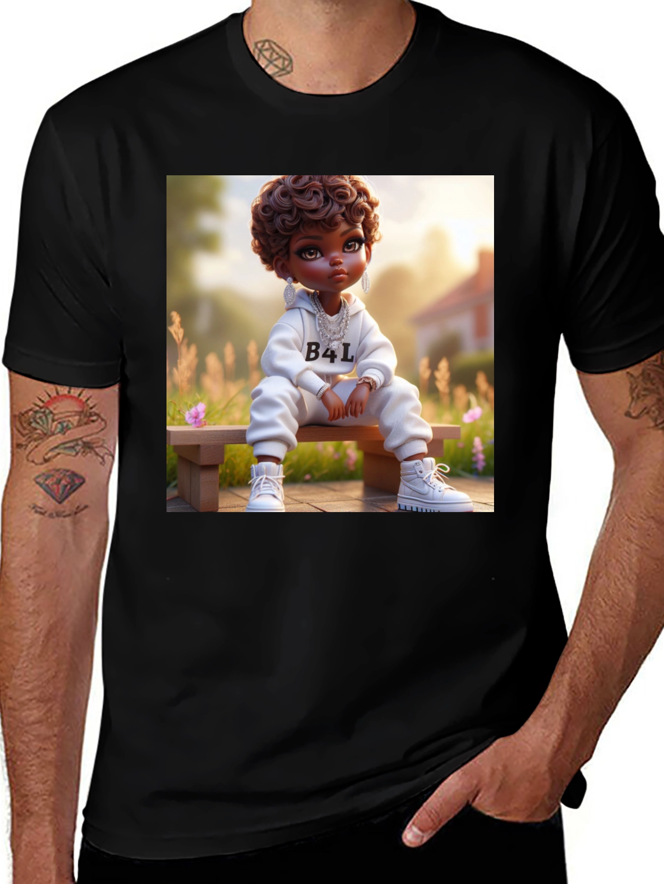 Variant 4 of Cartoon B4L Kid on Black T-Shirt
