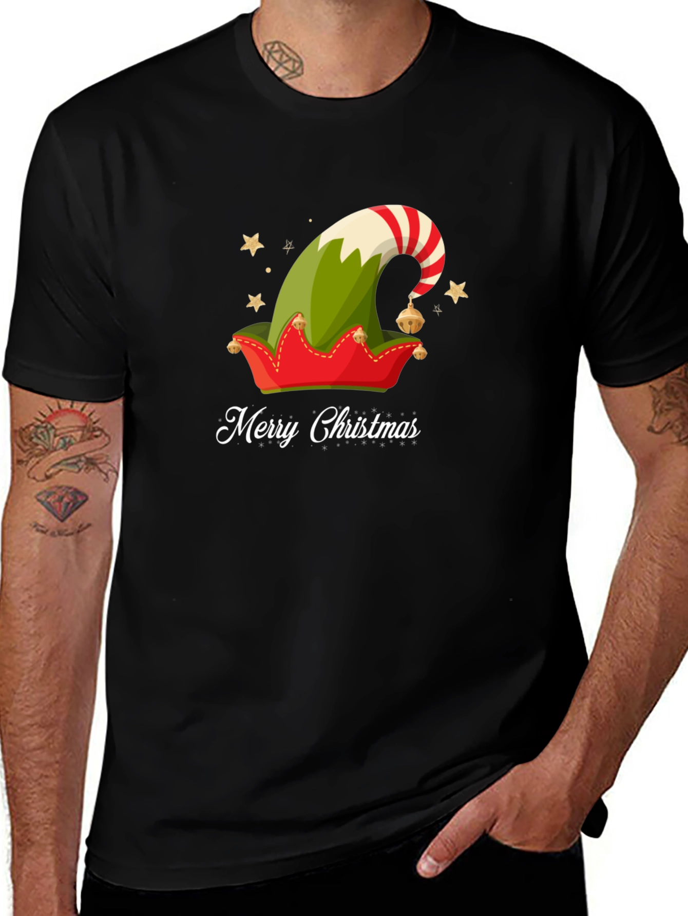 Merry Christmas Elf Hat Graphic Tee