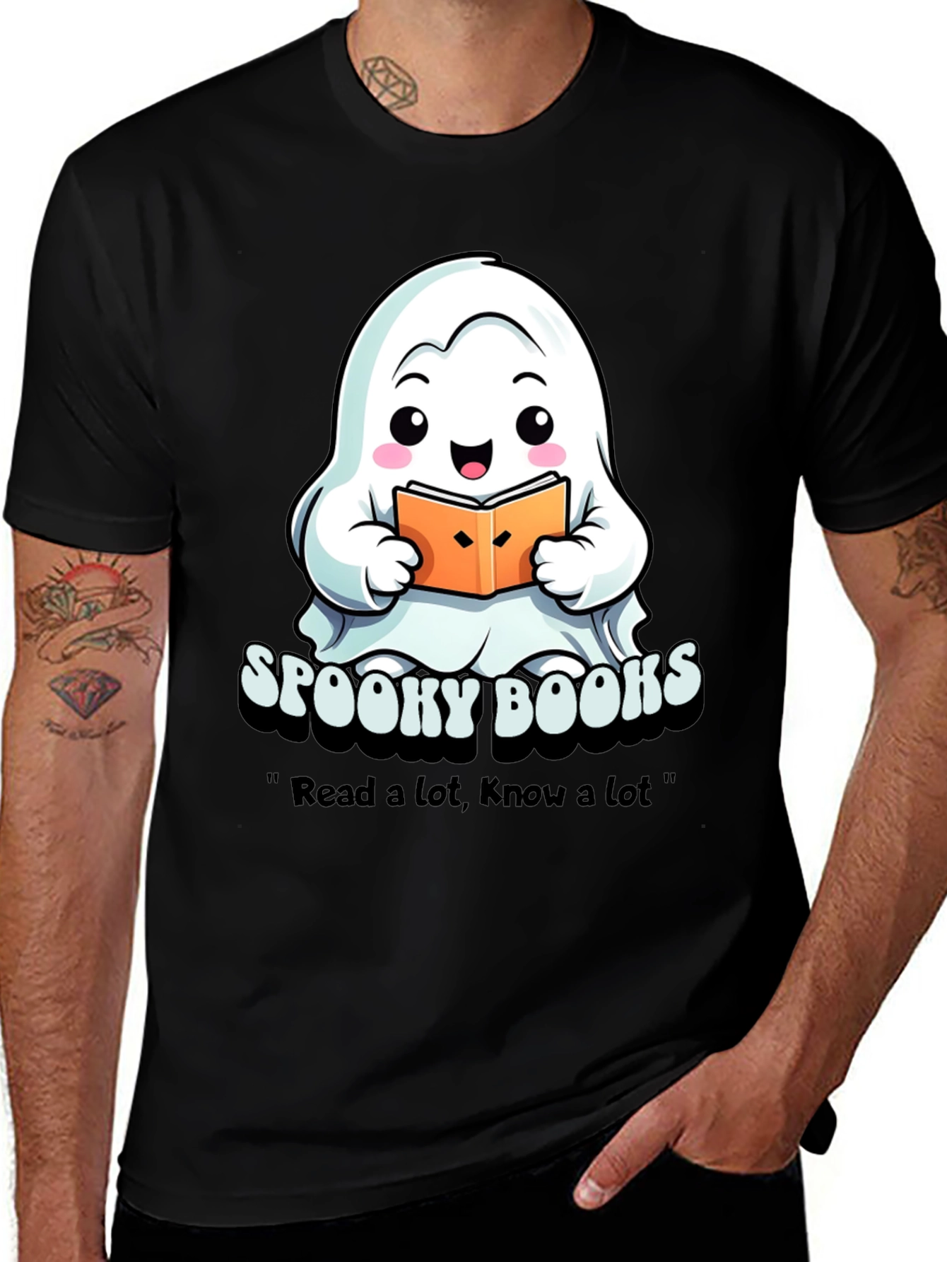 Variant 7 of Spooky Books Ghost T-Shirt - Halloween Reading Tee
