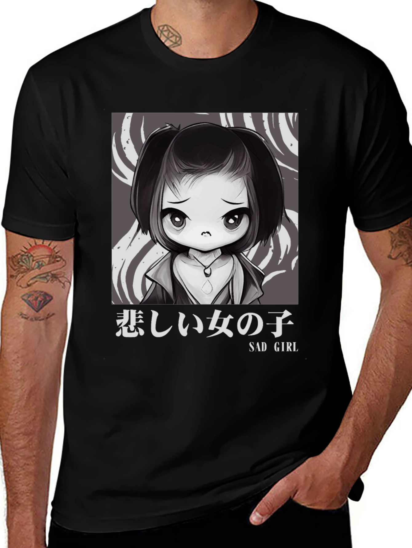 Variant 7 of Sad Girl Anime Graphic Tee - Black