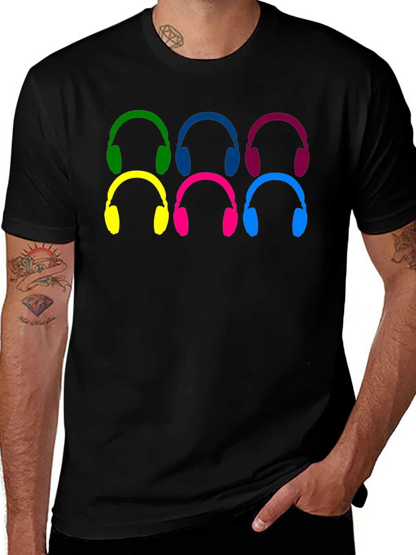 Variant 5 of Colorful Headphone Pattern T-Shirt