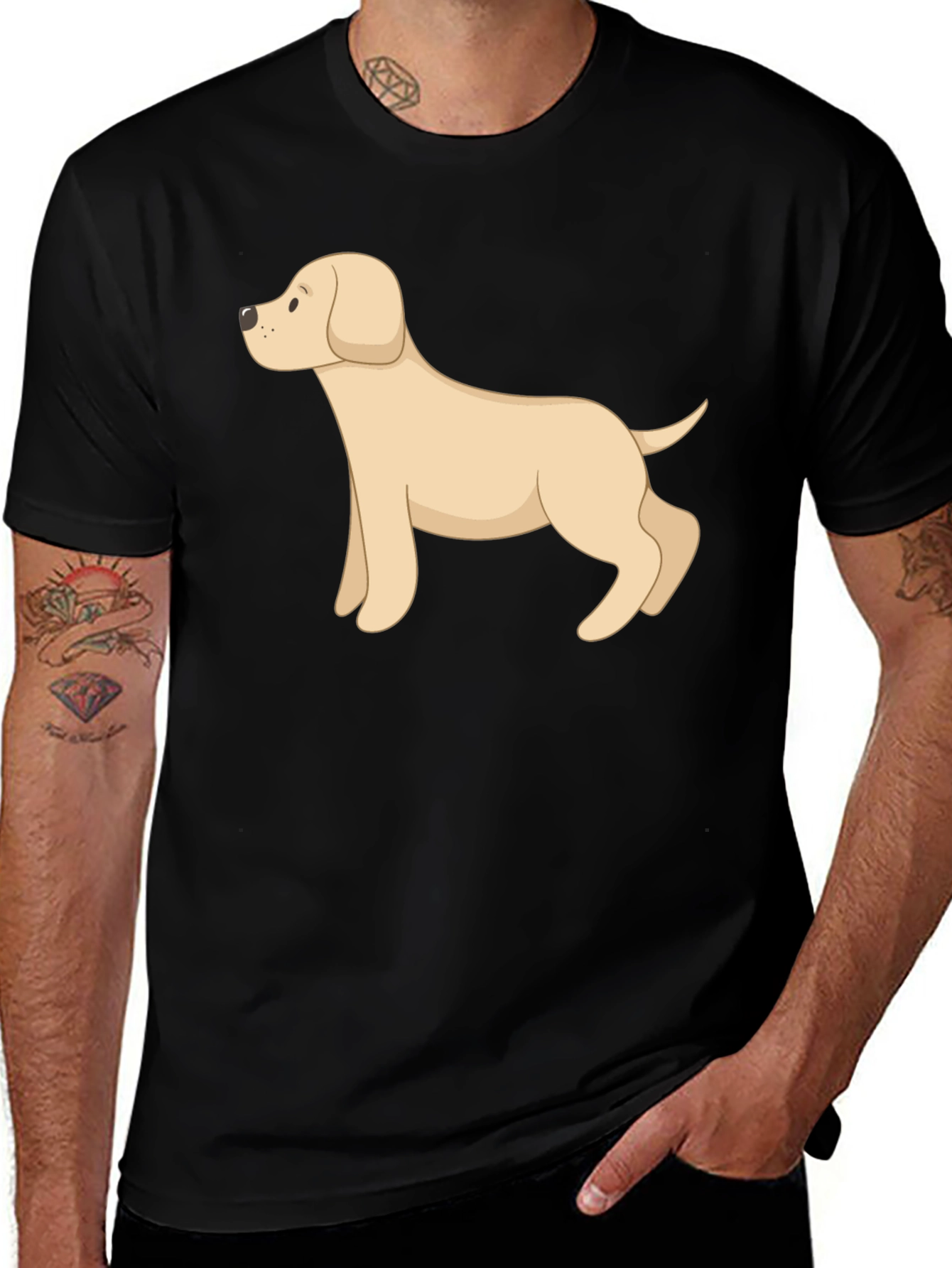 Variant 24 of Cartoon Dog Graphic Tee - Black Cotton T-Shirt
