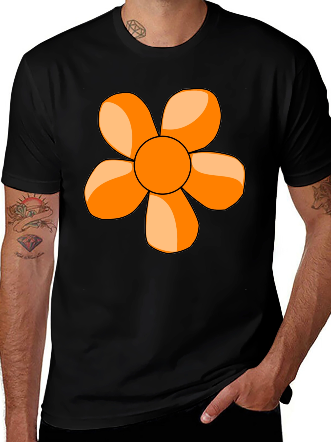 Variant 20 of Retro Flower Graphic Tee - Black Cotton Blend T-Shirt