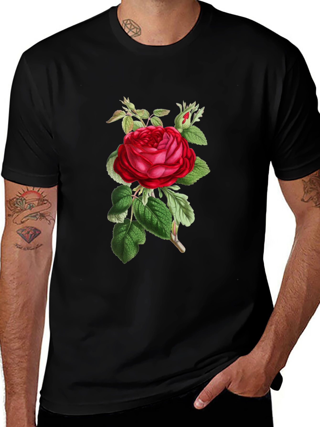 Variant 9 of Floral Rose Graphic Black T-Shirt