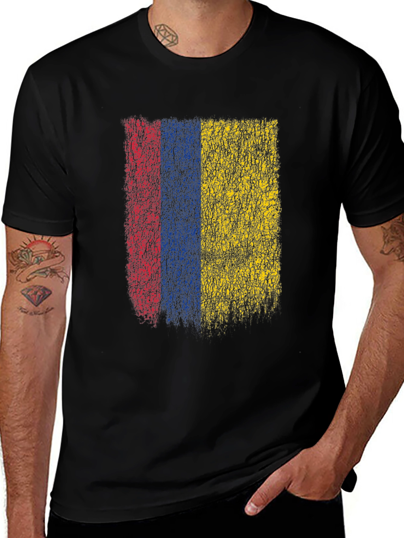 Variant 28 of Colombia Flag Grunge Graphic T-Shirt - Black Cotton Tee