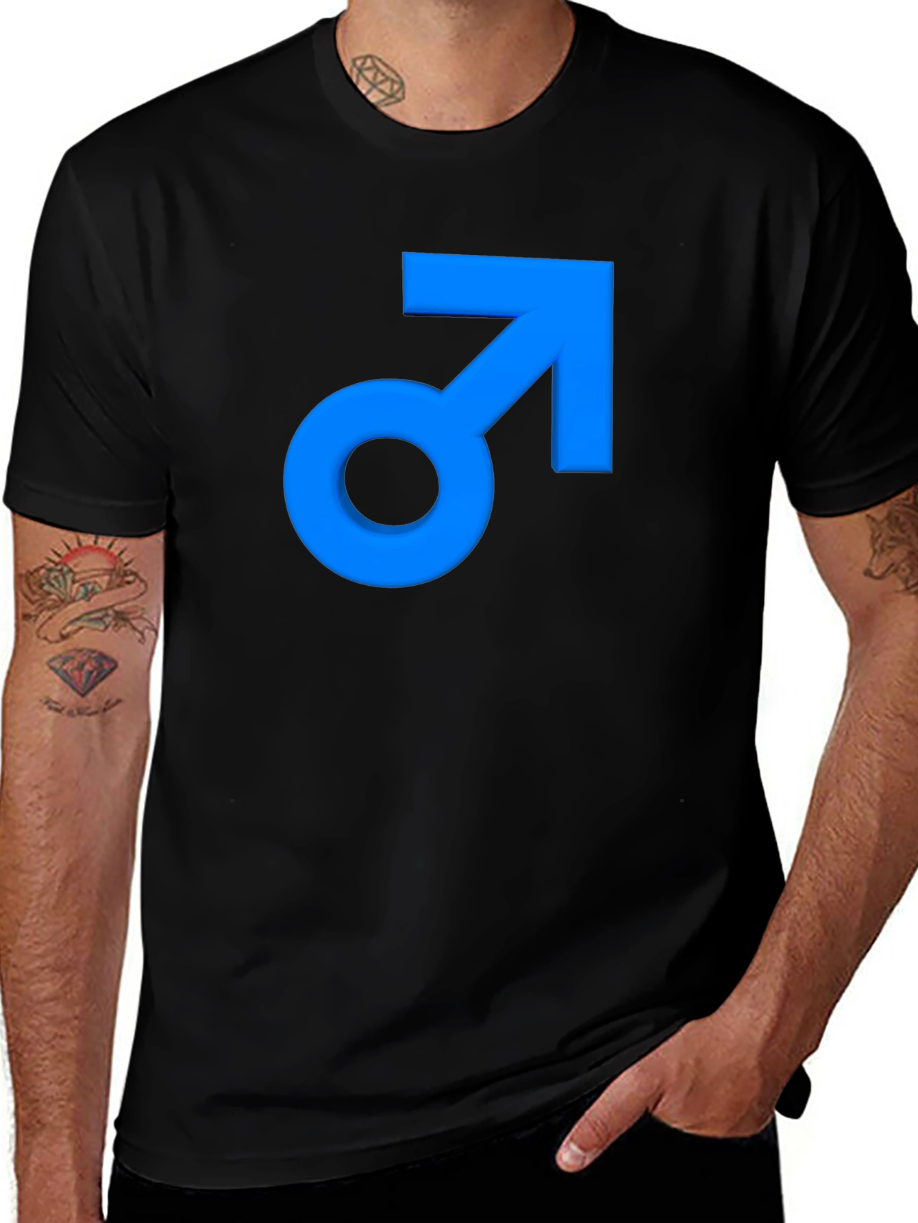 Variant 23 of Men's Black T-Shirt with Blue Male Symbol Graphic