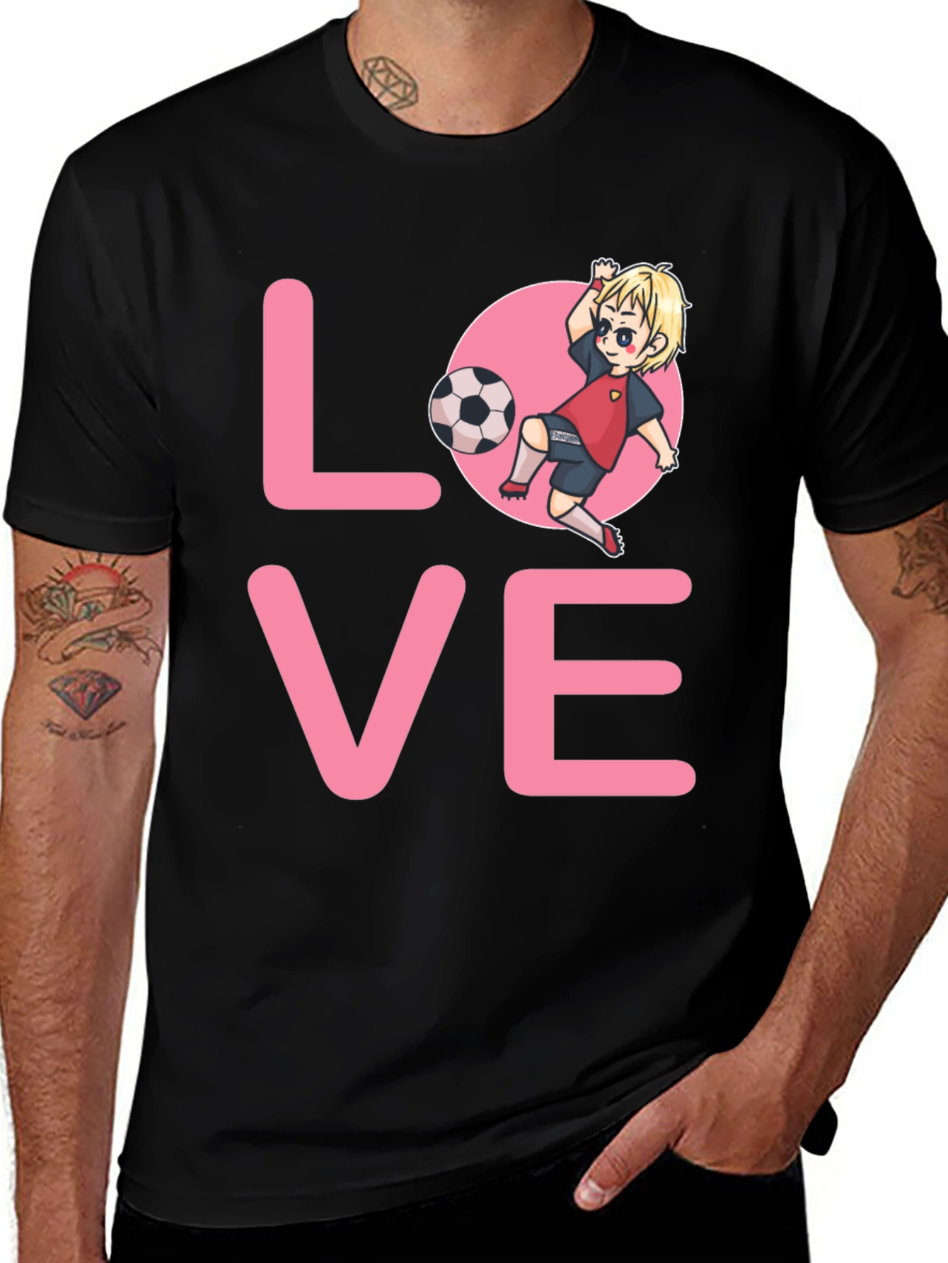 Variant 26 of Love Soccer T-Shirt, Cartoon Player Design, Black