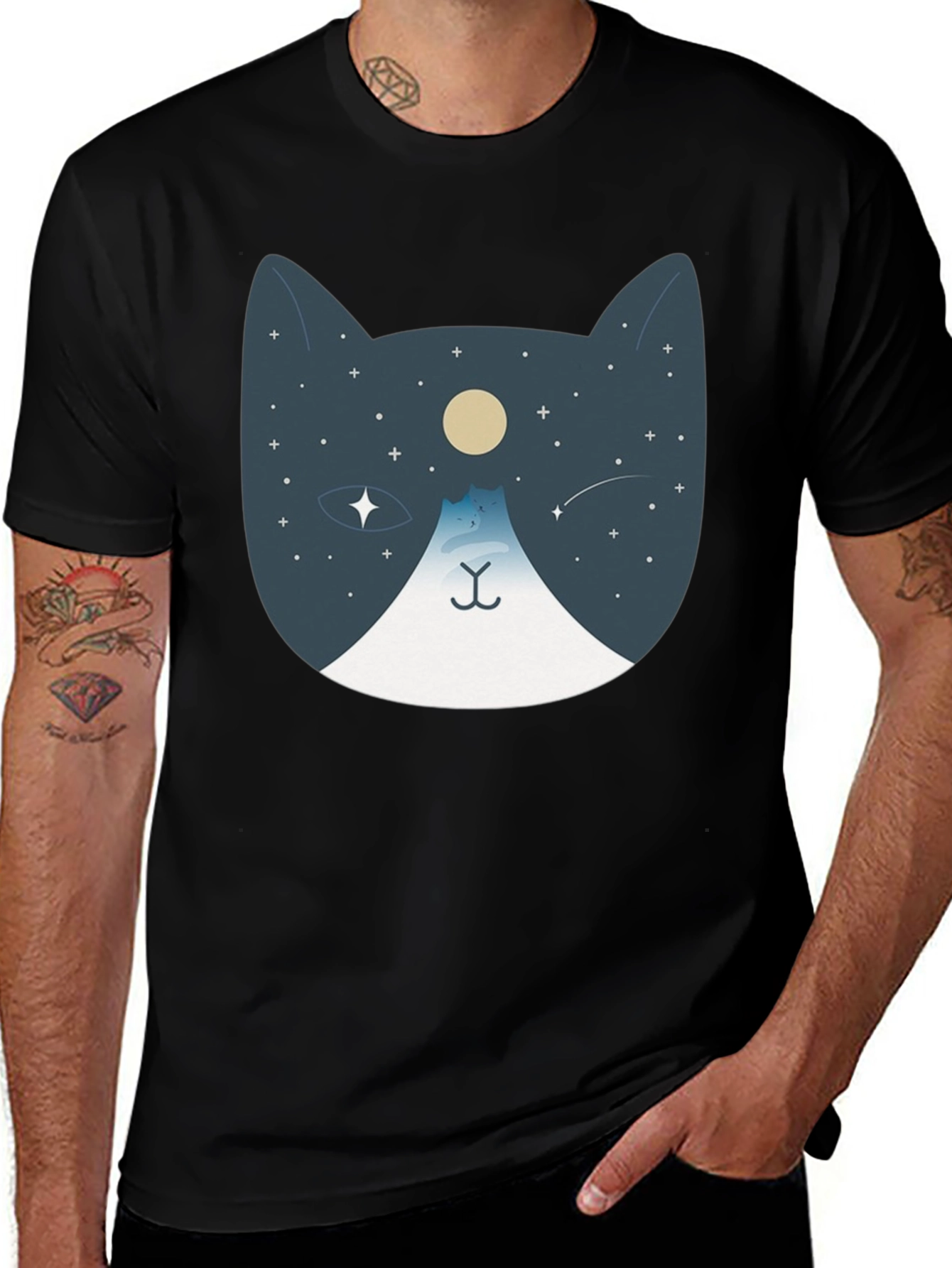 Variant 11 of Celestial Cat T-Shirt - Starry Night Design