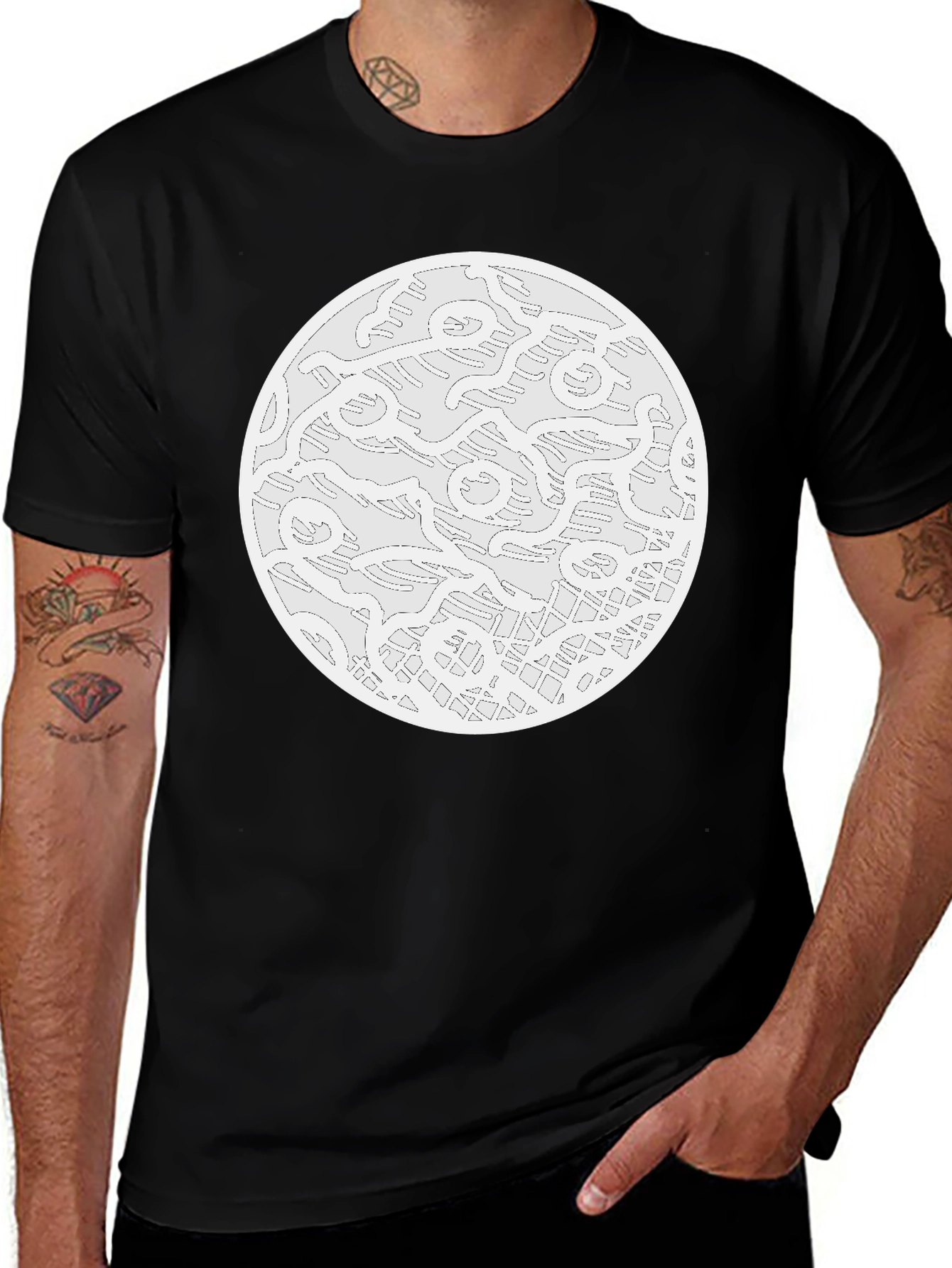 Variant 9 of Abstract Round Pattern Black T-Shirt