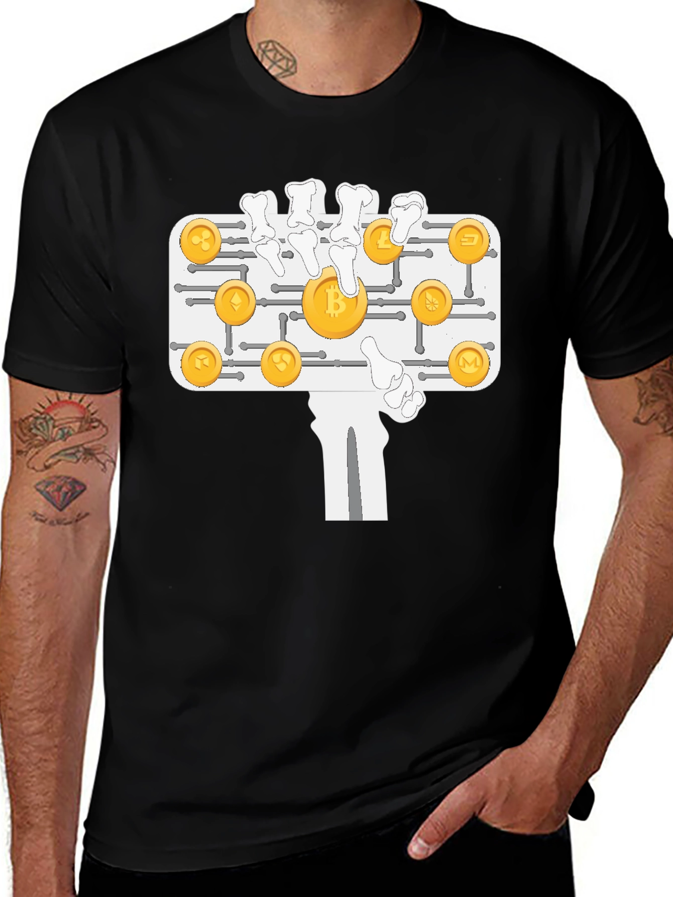 Variant 20 of Crypto Skeleton Hand T-Shirt