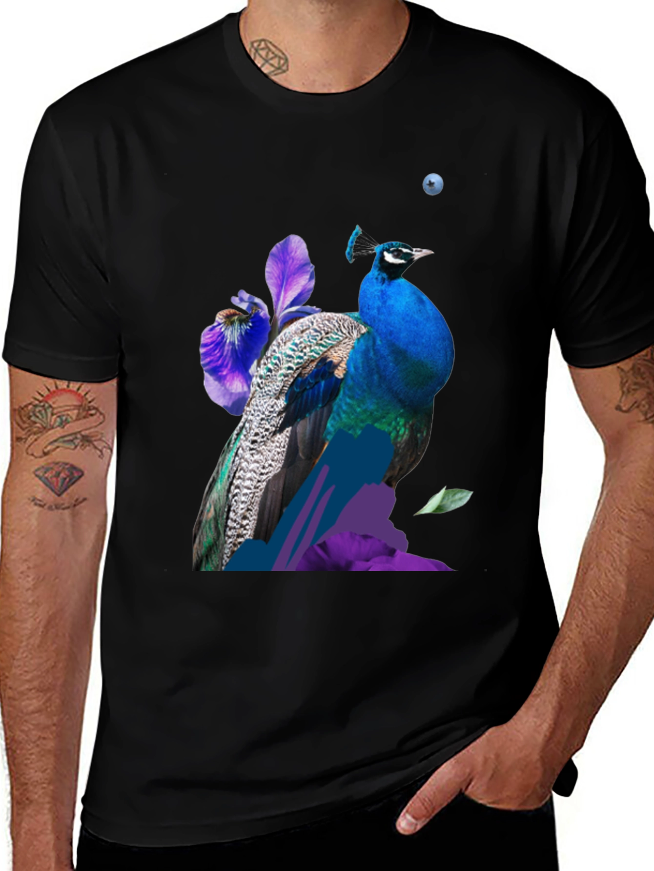 Variant 25 of Peacock & Floral Print T-Shirt - Men's Graphic Tee