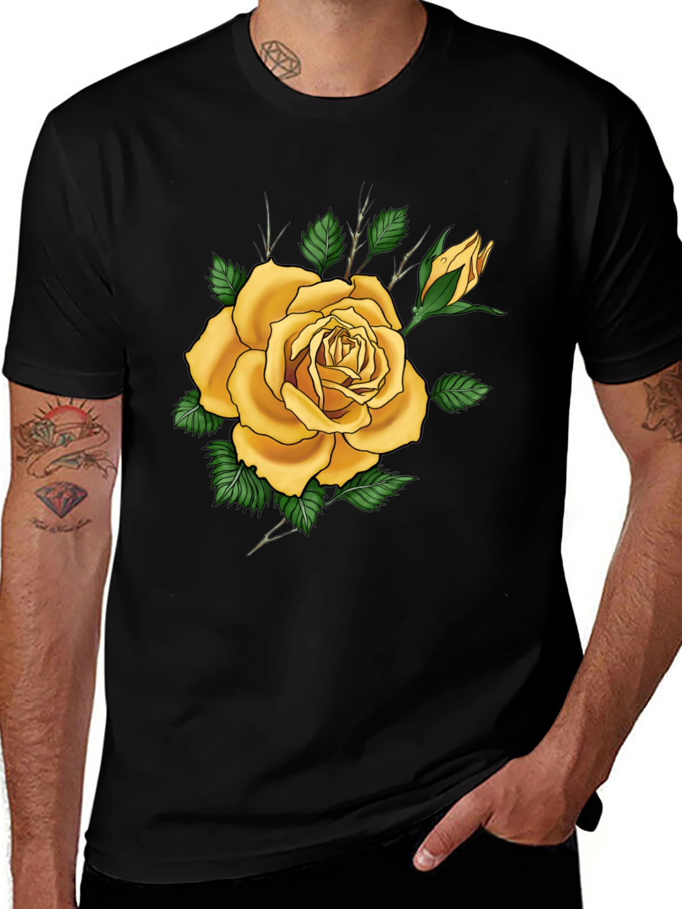Variant 30 of Black T-Shirt with Yellow Rose Graphic