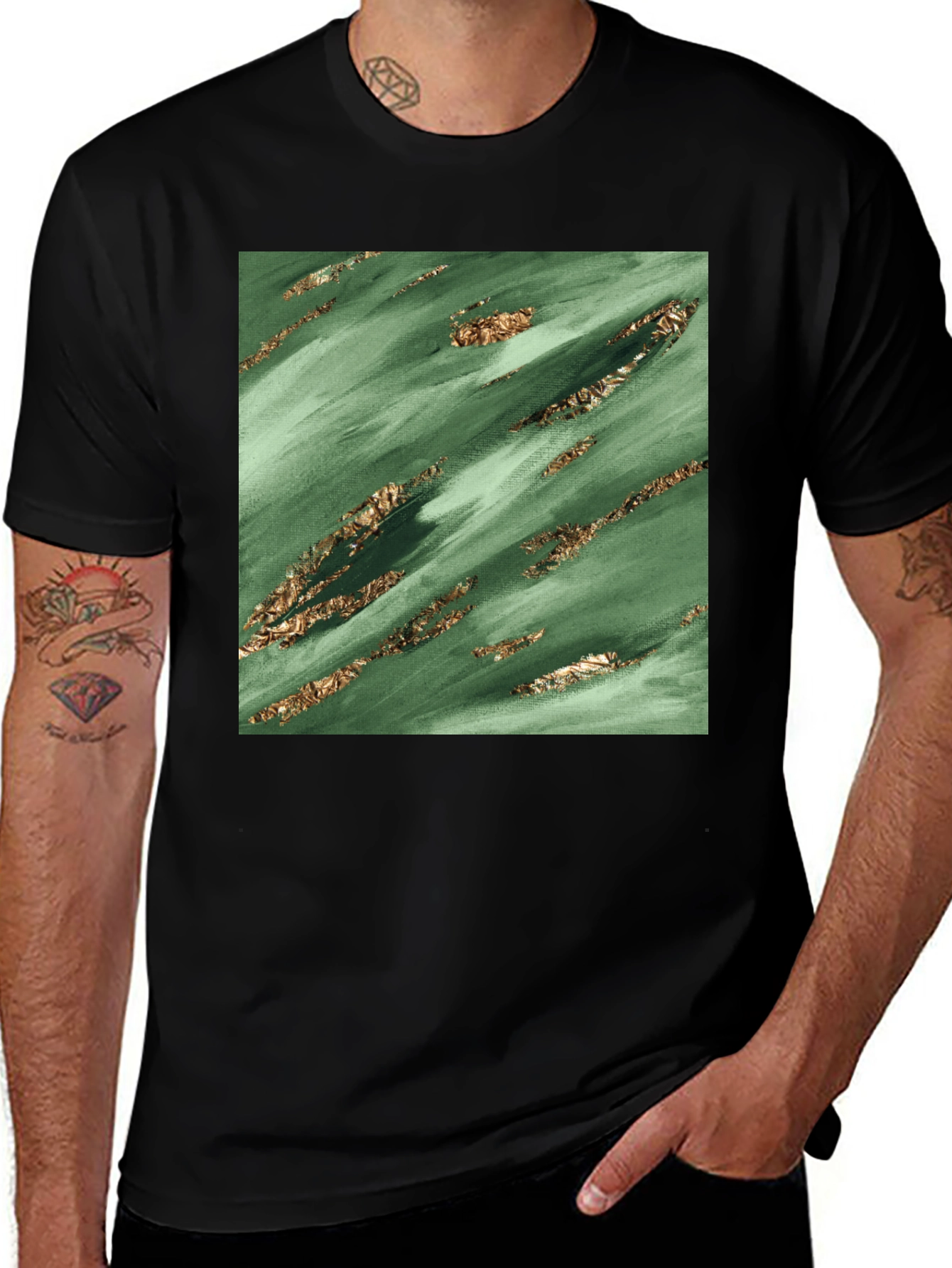 Variant 27 of Emerald & Gold Abstract Art Graphic T-Shirt
