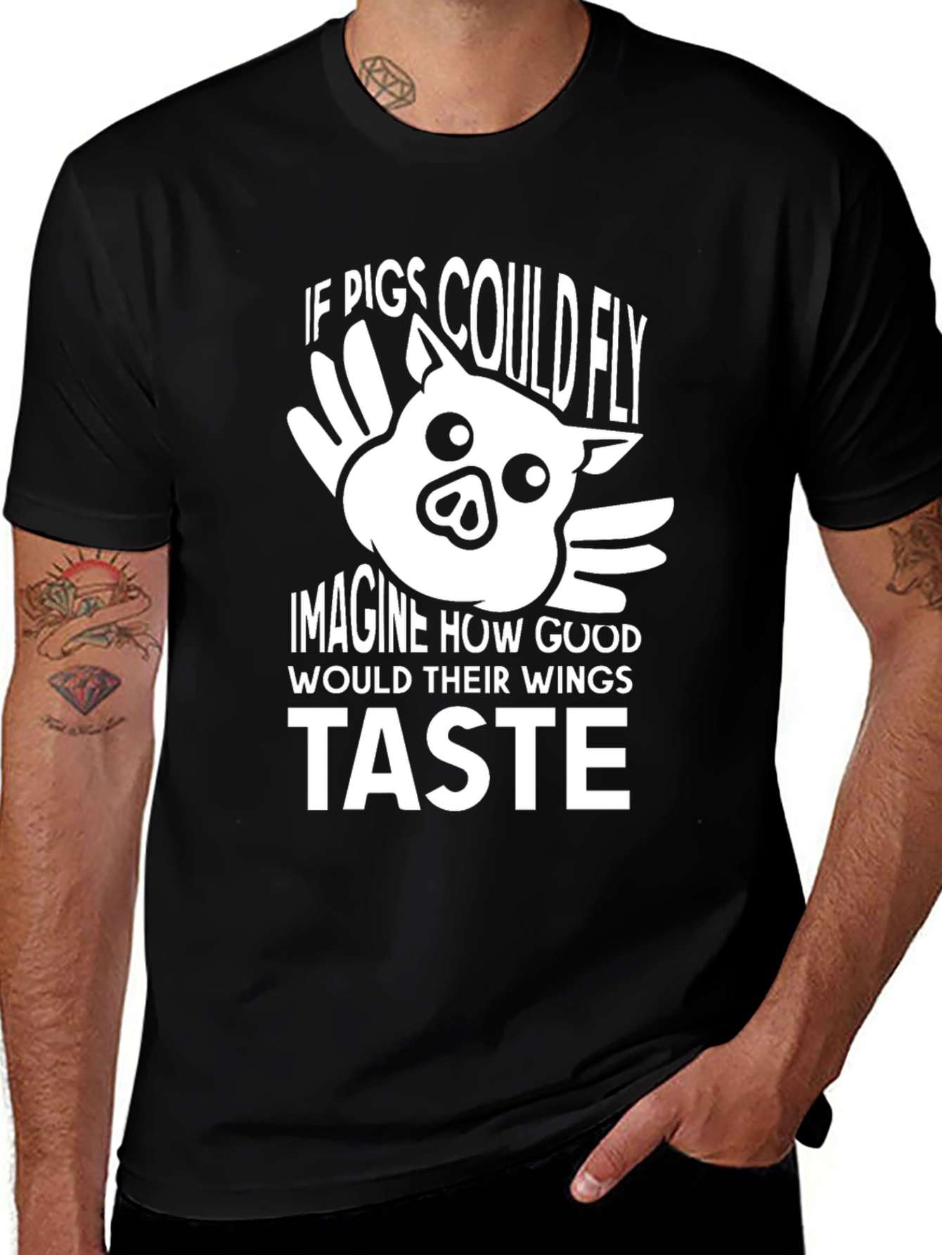 Variant 3 of Funny Pig Wings Graphic T-Shirt - Unisex Black Tee