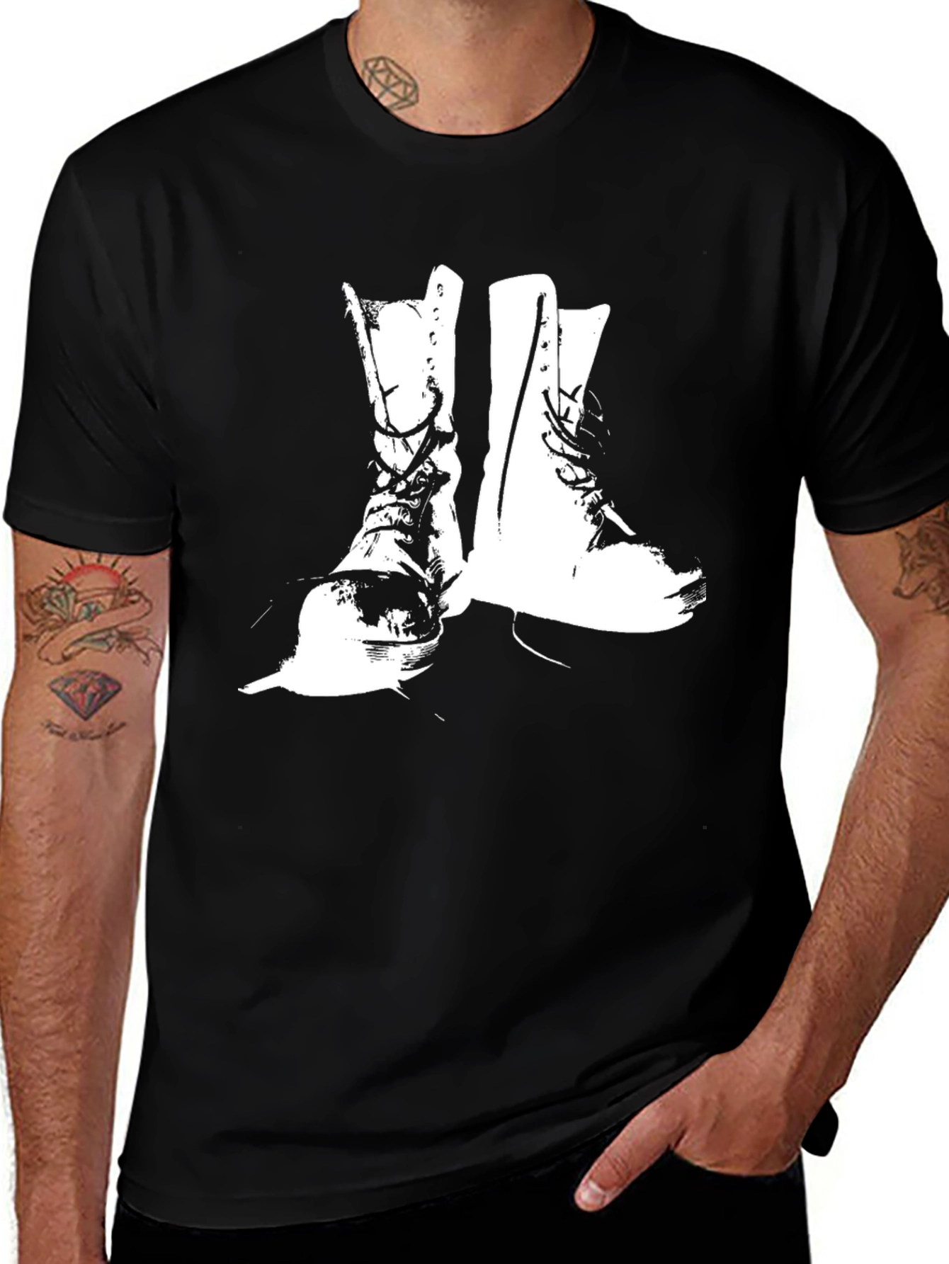 Variant 12 of Graphic Boots Print T-Shirt - Black