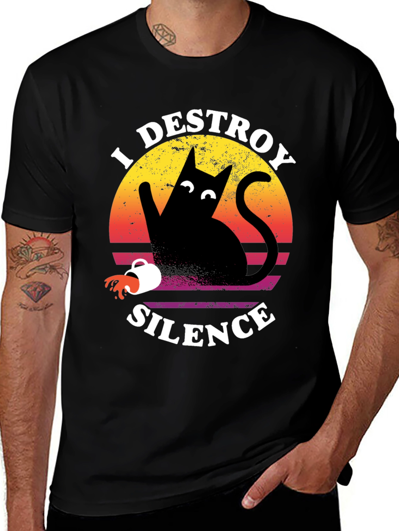 I Destroy Silence Cat T-Shirt Funny Graphic Tee