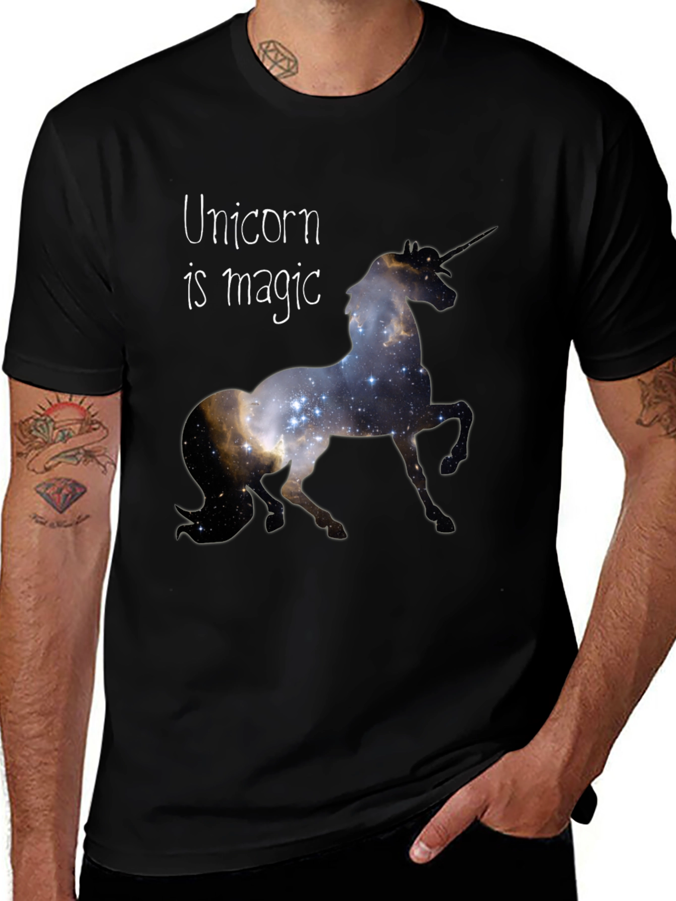 Variant 8 of Unicorn is Magic Galaxy Print Black T-Shirt