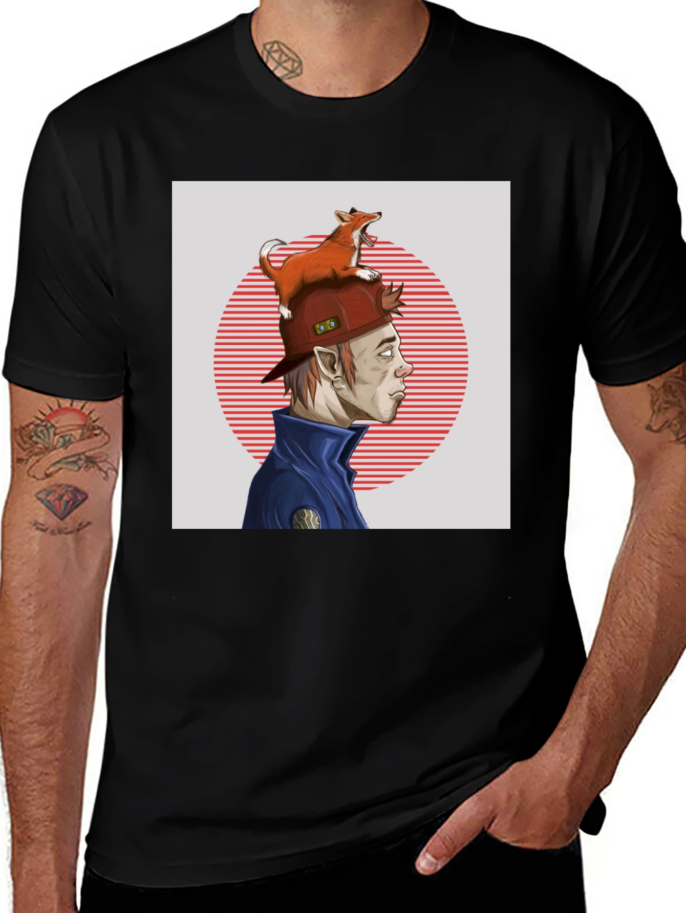 Fox Hat Guy Graphic Tee - Cool Cartoon Style