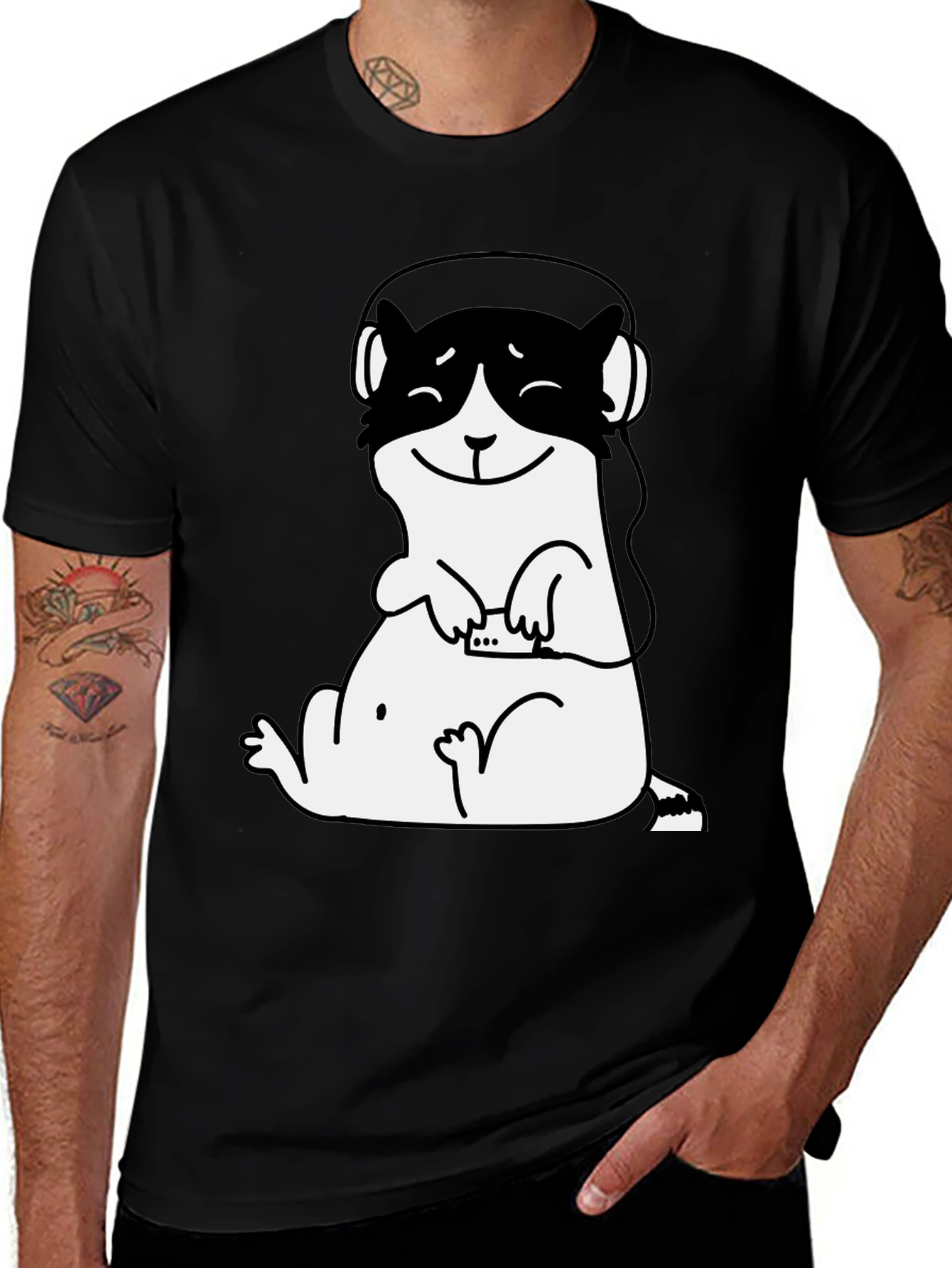 Black Cute Otter DJ Graphic Tee - Black Cotton T-Shirt main image