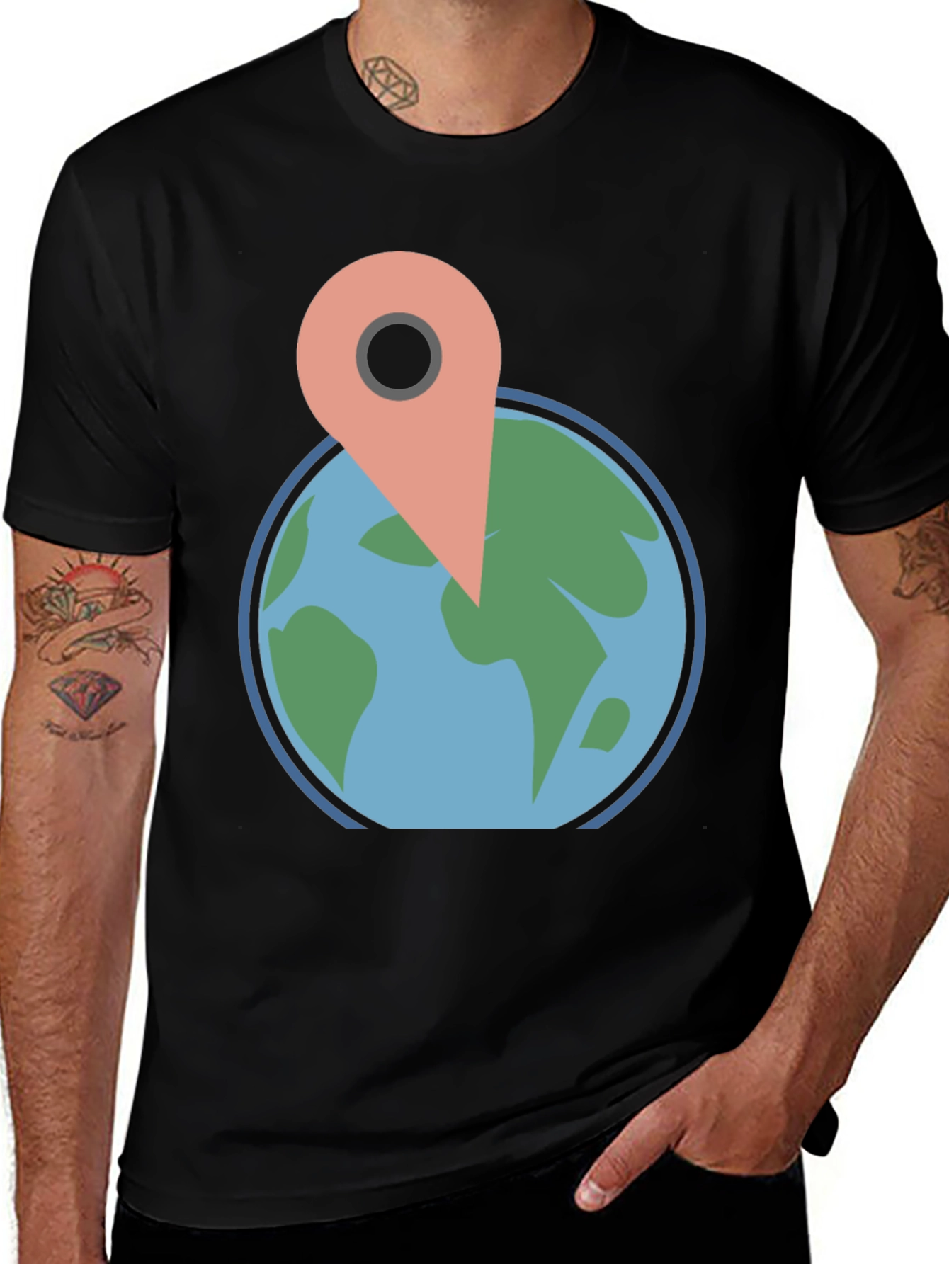 Variant 7 of Globe Location Pin Graphic Tee - Stylish Travel Shirt