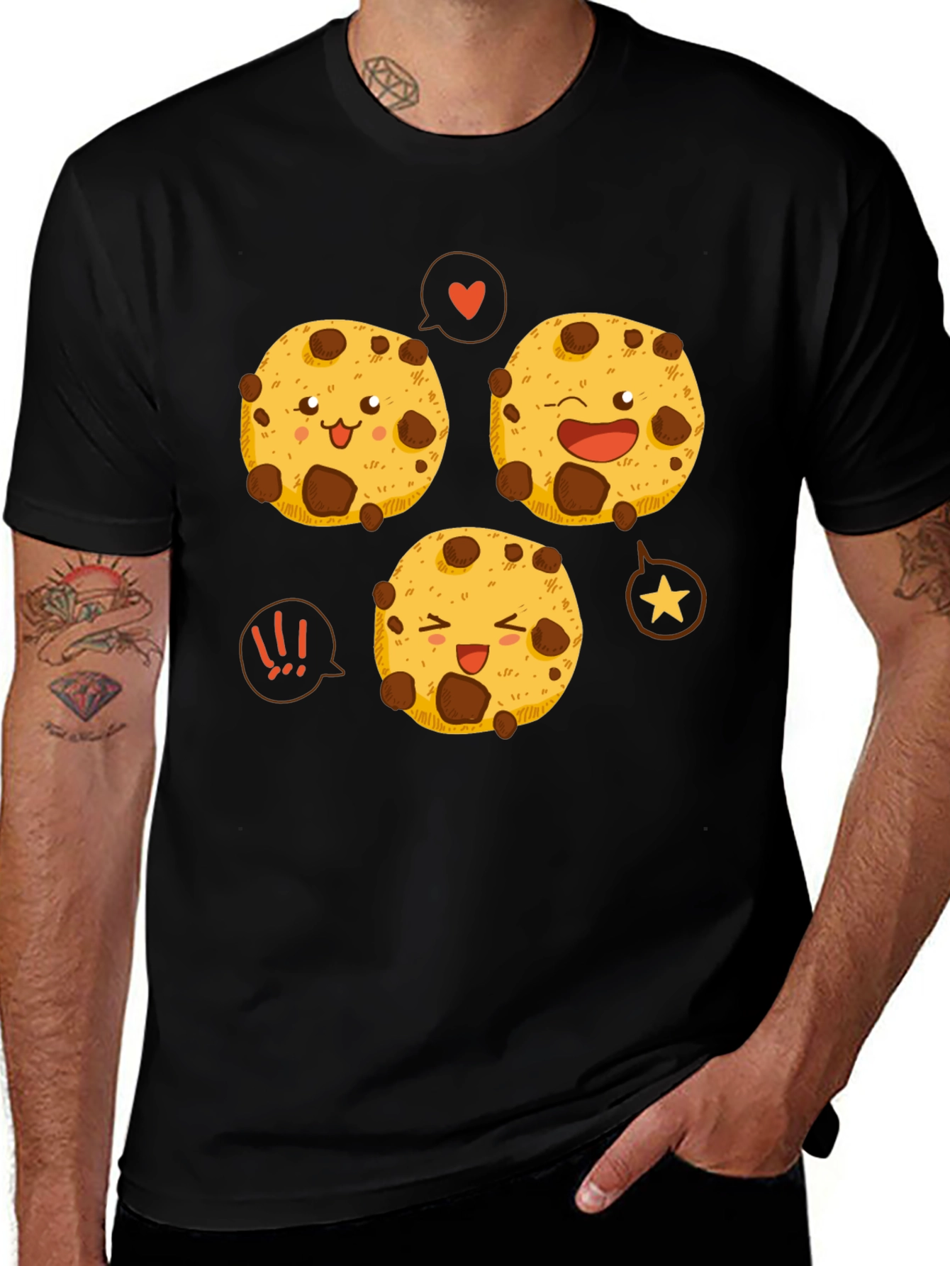 Variant 23 of Cute Cartoon Cookies Graphic Tee - Black