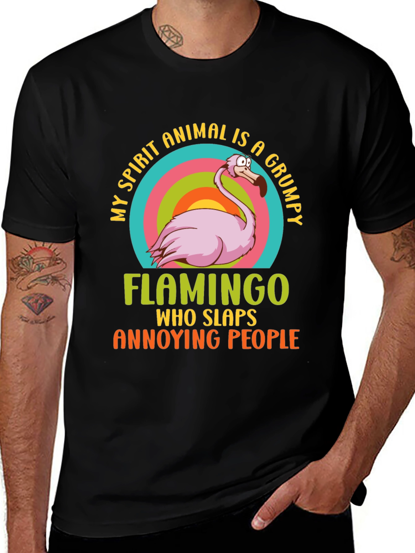 Variant 21 of Grumpy Flamingo T-Shirt - Slaps Annoying People!